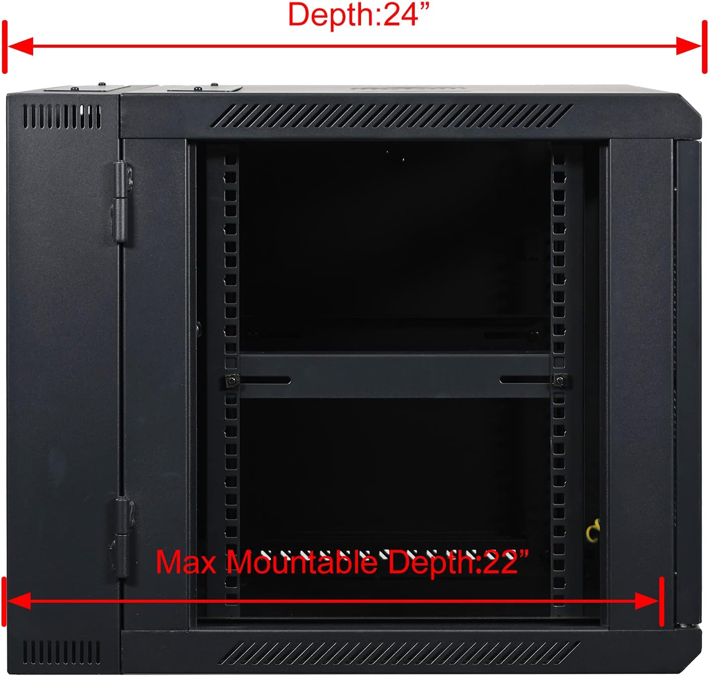 AEONS 9U Professional Wall Mount Server Cabinet Enclosure Double Section Hinged Swing Out 19-Inch Server Network Rack with Locking Glass Door Black (Fully Assembled)