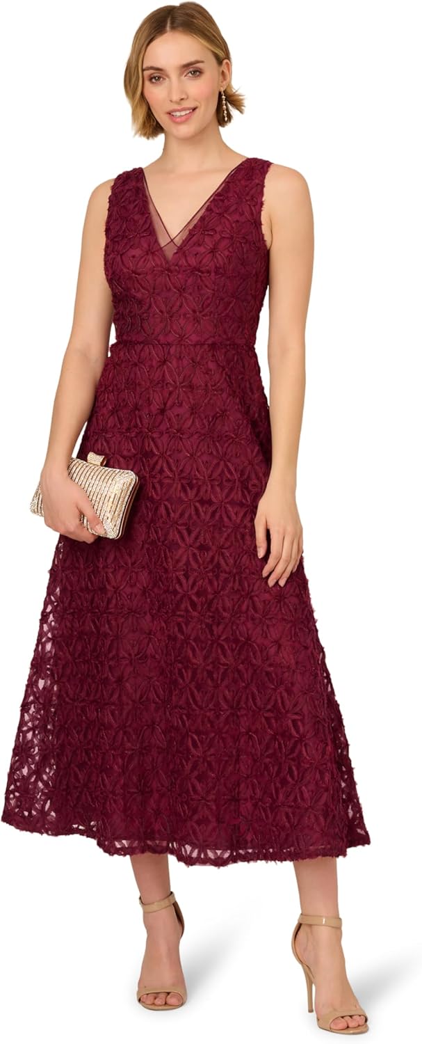 Adrianna Papell Womens Soutache Embroidery Midi Dress