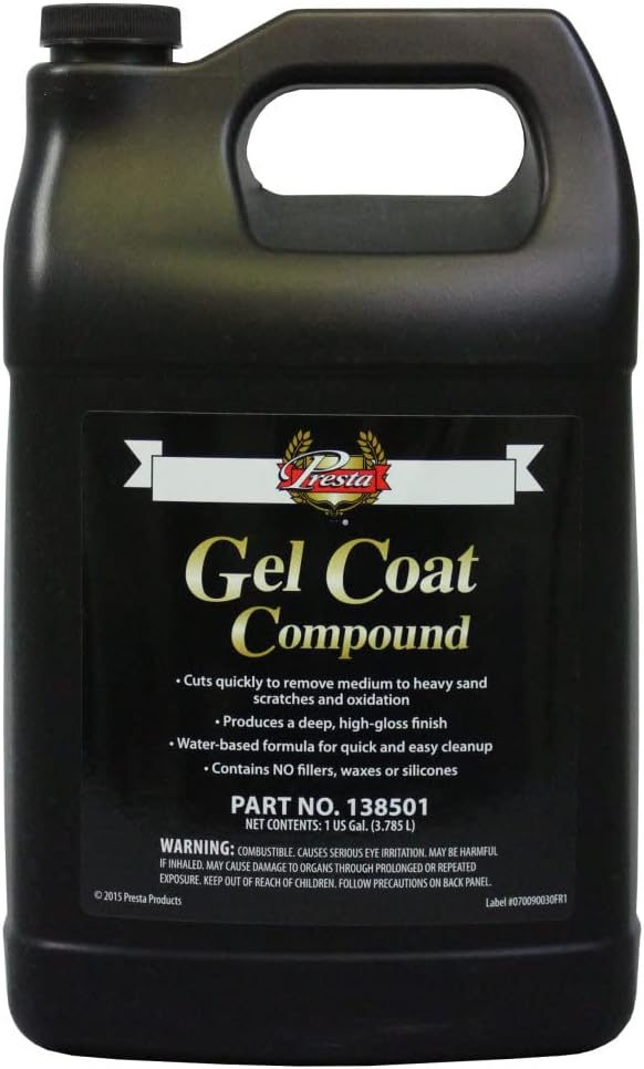 Presta 138501 Gel Coat Compound for Removing P1000 Grit, Finer Sand Scratches and Oxidation - 1 Gallon, White