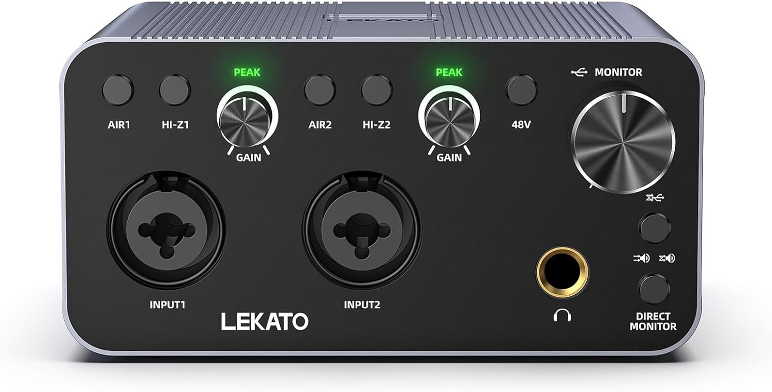LEKATO USB Audio Interface, 24-bit/192kHz Audio Interface with XLR, 48V Phantom Power for Smartphone Computer Recording, Streaming, Guitar, Music Production, Podcast