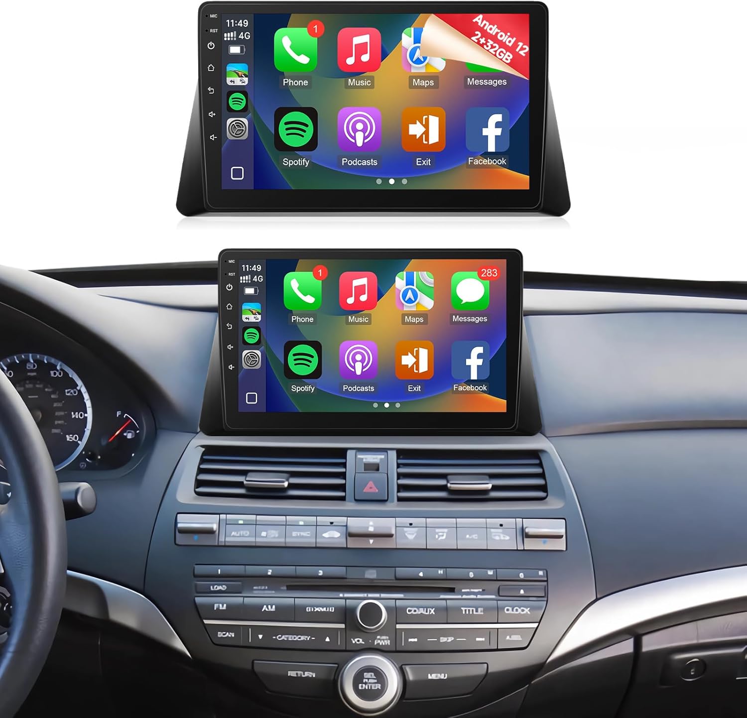 Naifay Android 12 Car Radio for Honda Accord 8th 2008 2009 2010 2011 2012 2013, 10.1inch IPS Touch Screen for Accord Stereo with Carplay Android Auto/Bluetooth/GPS/WiFi/FM/Backup Camera