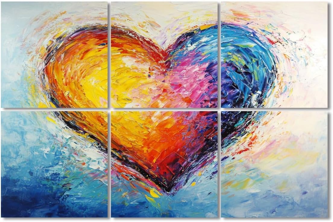 6 Pack Art Acoustic Panels Sound Absorbing Abstract Colorful Textural Heart Multicolored Brushstroke Textures Decorative Soundproof Wall Panels Self Adhesive for Recording Studios Office 72