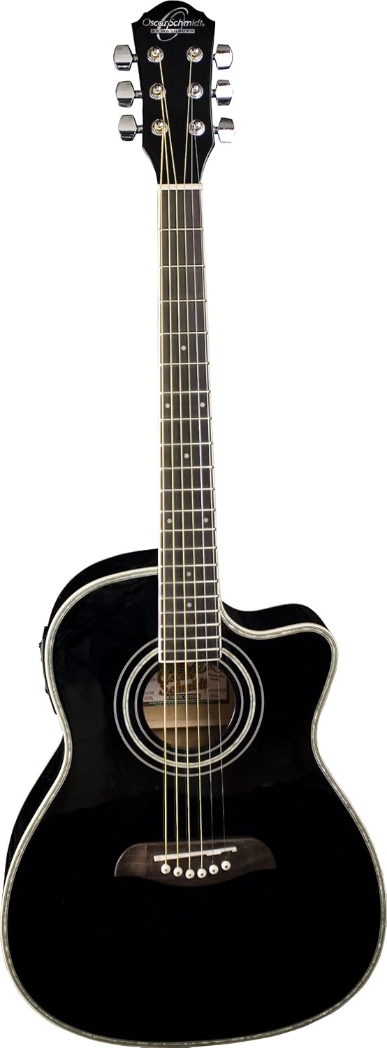 Oscar Schmidt 6 String OG1B 3/4 Size Dreadnought Acoustic Electric Guitar. Black, Right, (OG1CEB-A)