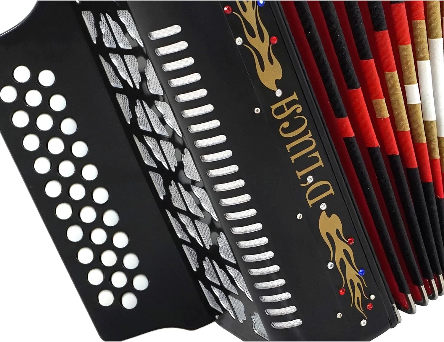 D'Luca Primo Button Accordion 31 Keys 12 Bass on FBE Key with Case and Straps, Black