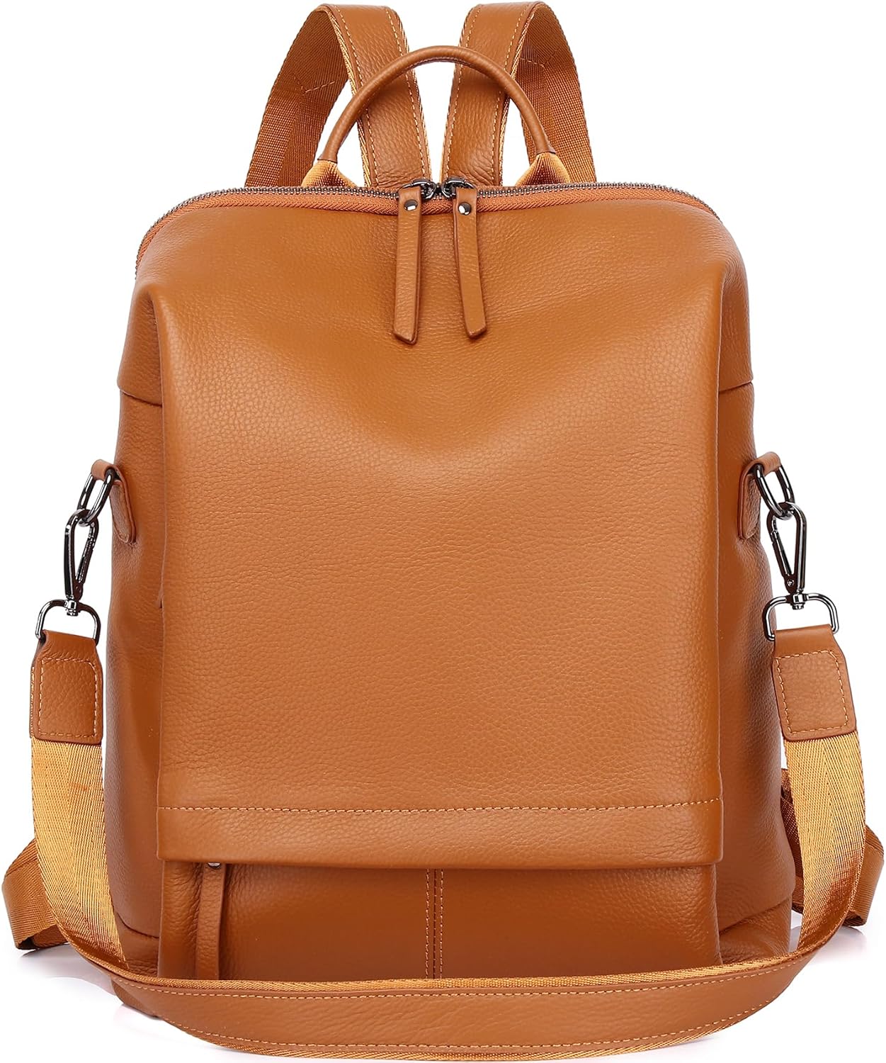 Genuine Leather Backpack Purse for Women, Fashion Designer Soft Backpack with Large Compartment Orange Brown
