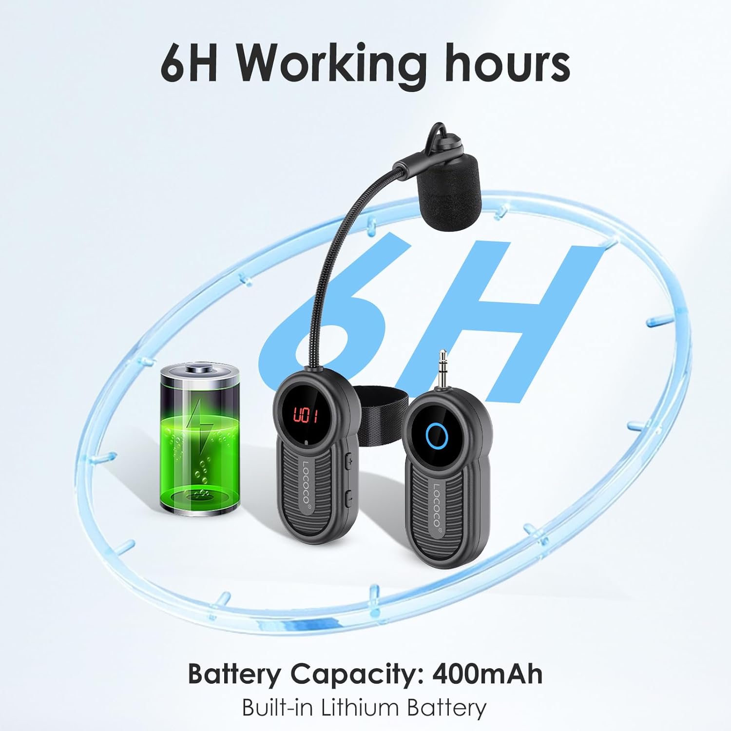 Lococo UHF Wireless Flute Microphone System: Wind Music Instruments Microphone Receiver and Transmitter, 160ft Range with Digital Screen, for Flute, Piccolo, Clarinet