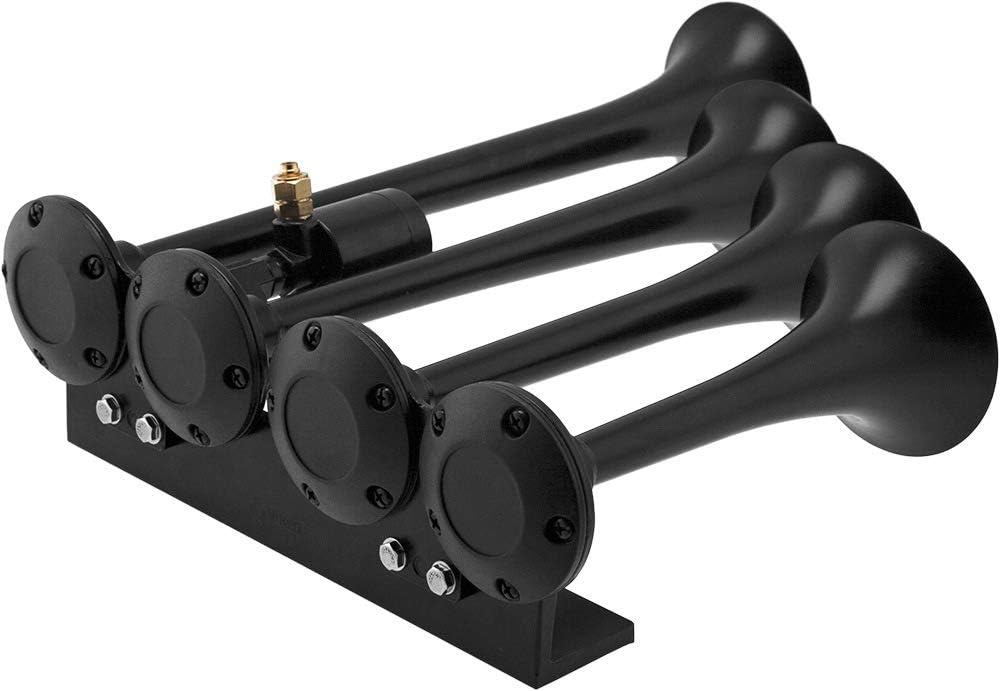 Vixen Horns Train Horn for Truck/Car. 4 Air Horn Black Trumpets (XLong). Super Loud dB. Fits 12v Vehicles like Semi/Pickup/Jeep/RV/SUV VXH4124XLB