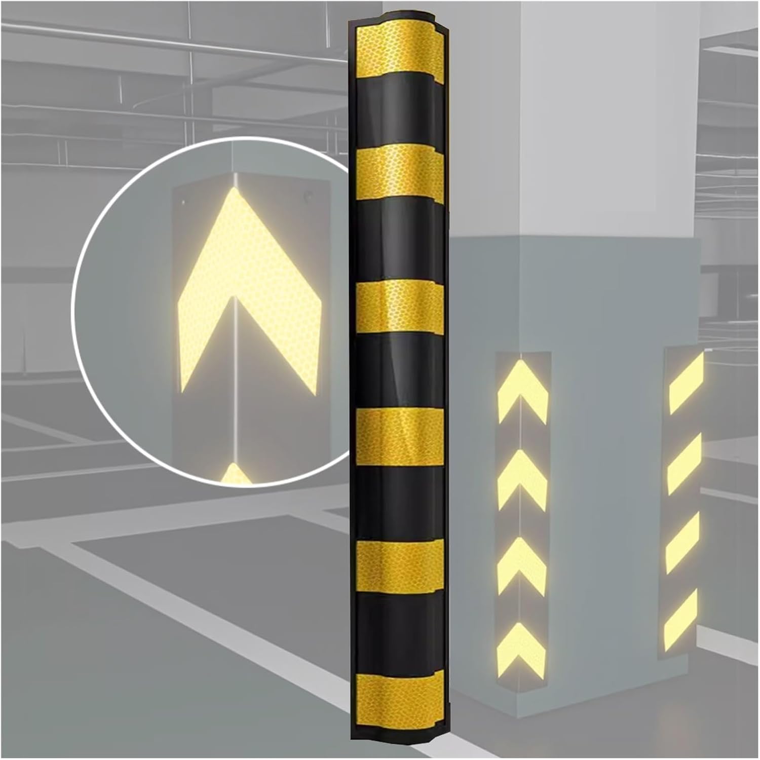 Rubber Wall Corner Guards for Car Front Bumper, Garage Wall Protector Rubber Corner Shield Rubber Safety Bumpers Pole with Yellow Reflective Strip Rubber Corner Guards for Garage Pole (Size : 47.2x3.