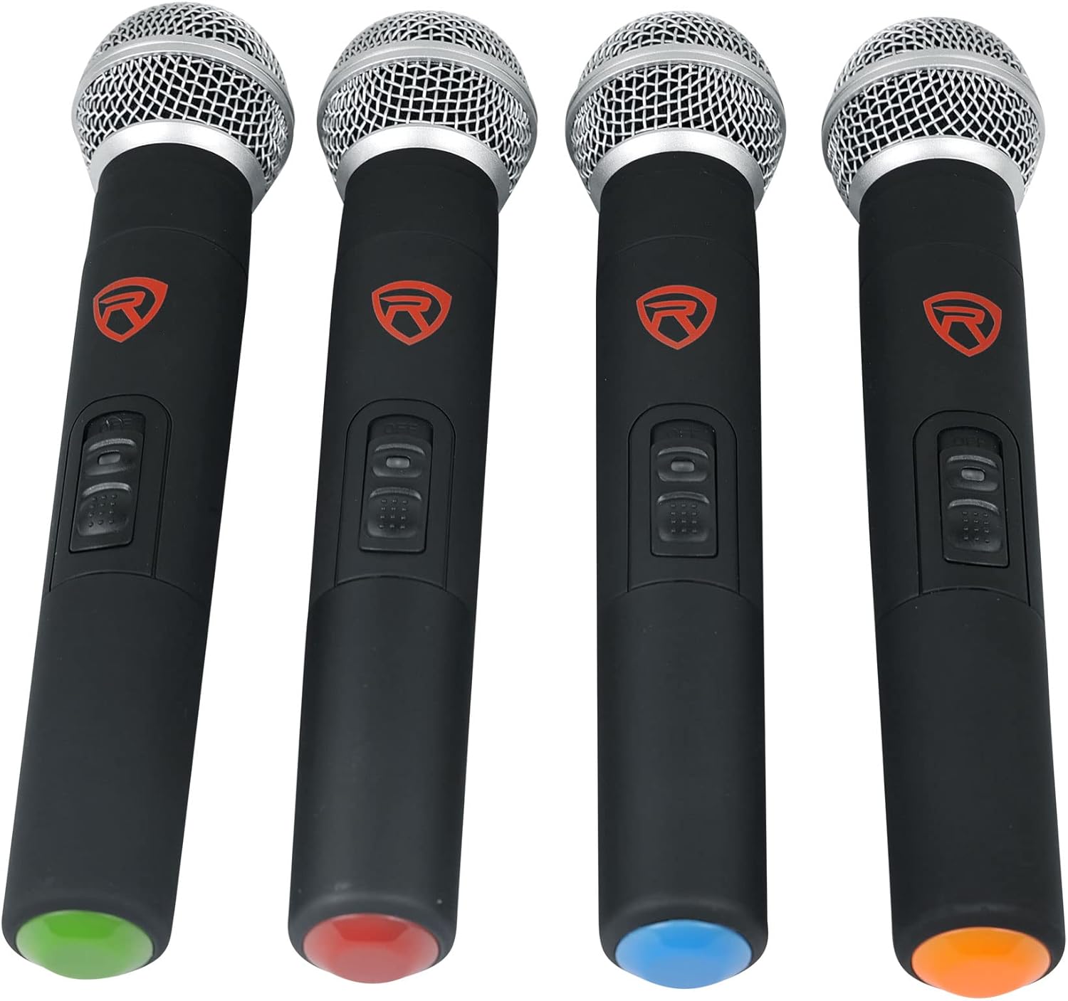 Rockville RWM90U Quad UHF Wireless Microphone System (4 Mics), LCD Display, Metal Casing, 467-491 MHz, 400 ft Range Indoor, Automatic Pairing, for Events and Performances