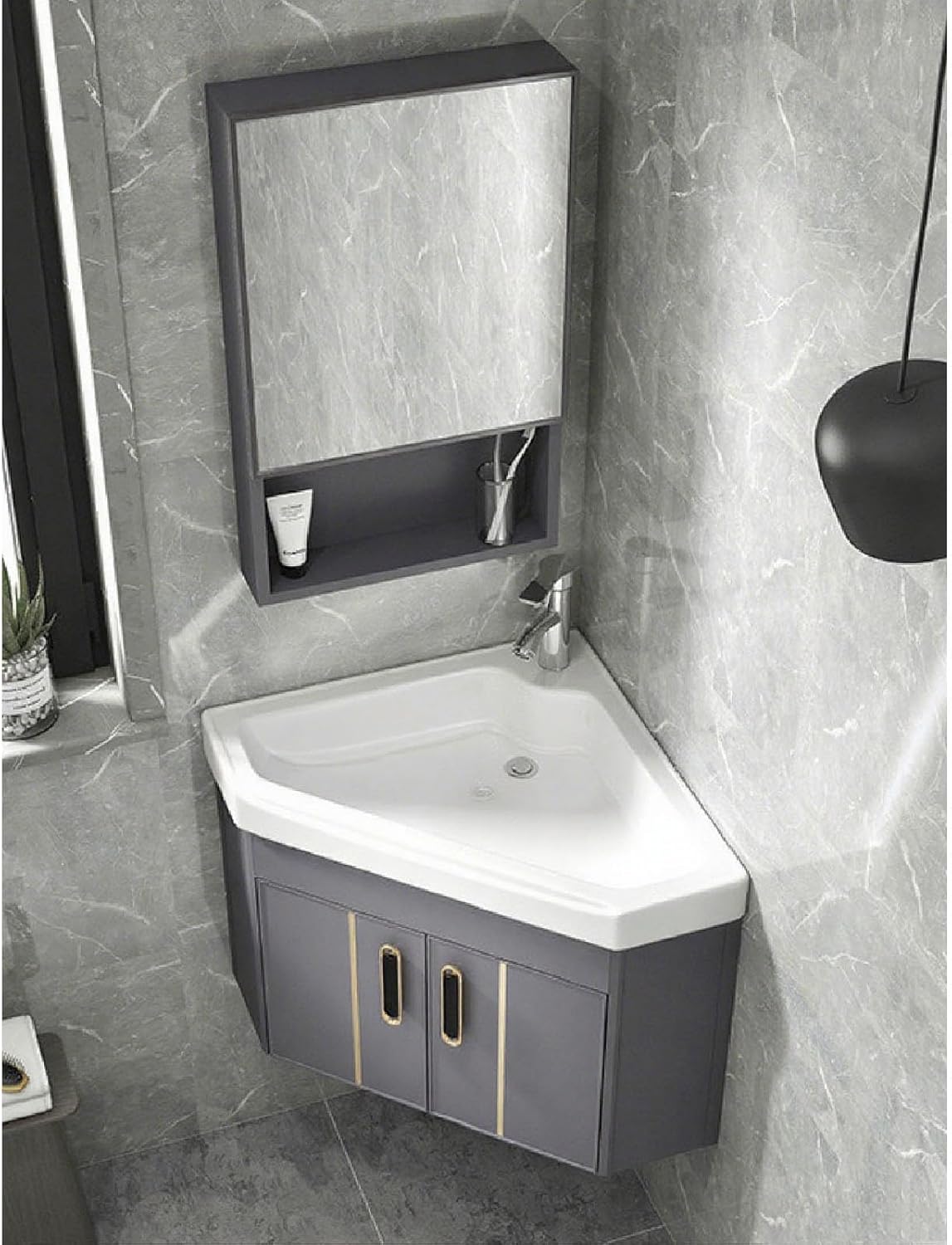 Corner Bathroom Vanity, Bathroom Vanity Utility Sink Free Standing Cabinet Wall Mount, Ceramic, Bathroom Cabinet with Faucet and Drain (48CM/18.8IN)