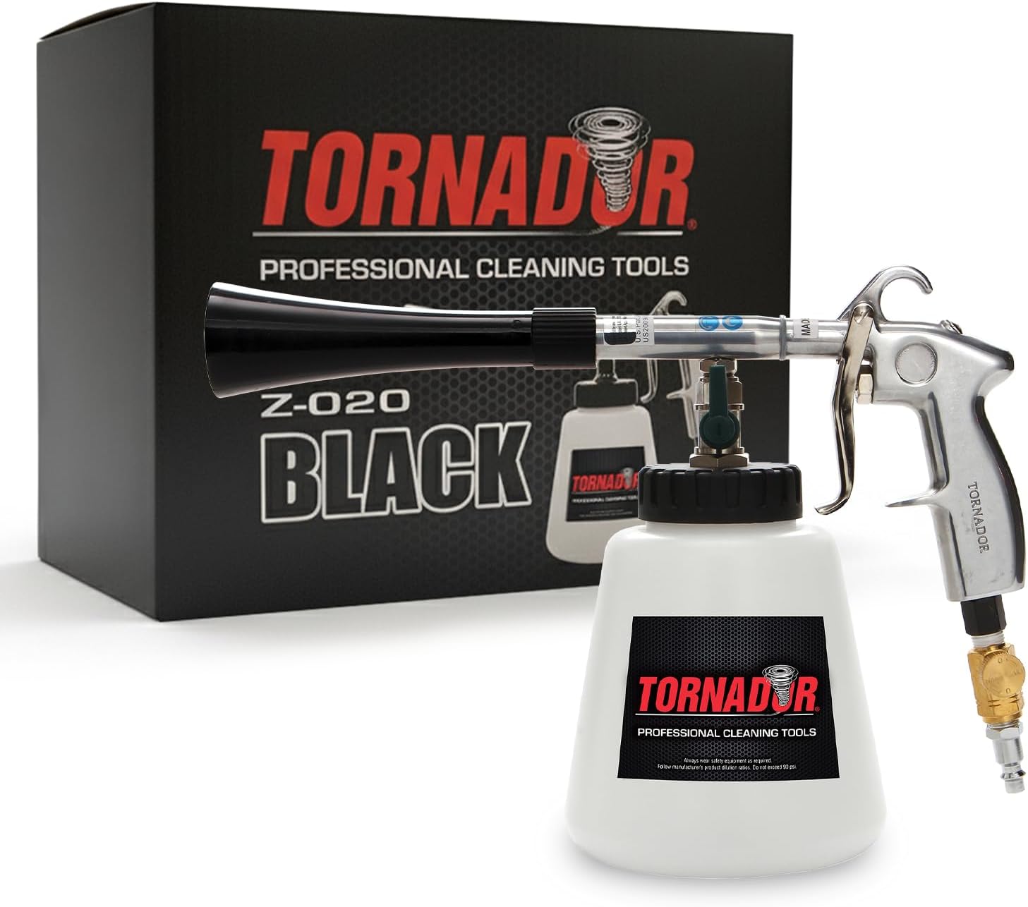 Tornador Black Z-020 Car Detailing Tool Includes 32oz Reservoir | Professional High-Pressure Cleaning Gun for Auto Interiors | Adjustable Air Regulator | Low Noise & Air Consumption | Durable Design