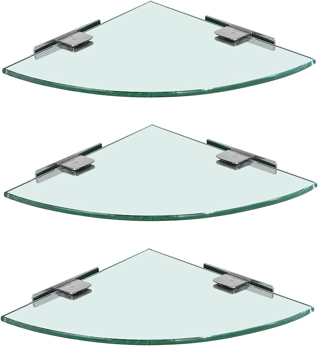 Bathroom Corner Shelf， Stainless Steel Wall Mount Triangle Shelves， 7mm Tempered Glass， Easy to Clean， Shower Storage Shelving，Three Layer-30cm/12in