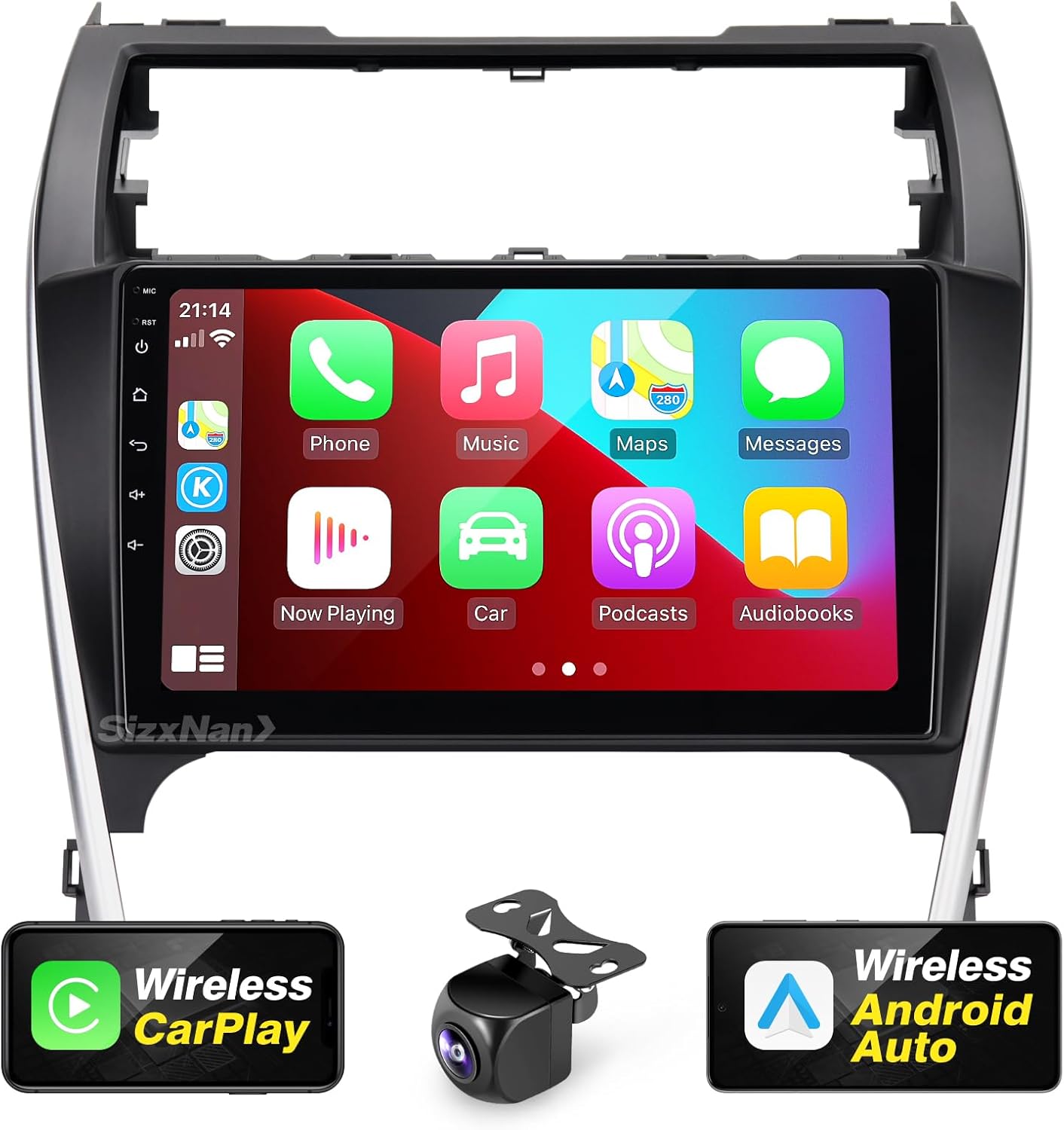 for Android Compatible with Wirelessly Carplay Android Auto,Car Radio Stereo Bluetooth Navigation GPS WiFi FM/AM 8 core 4GB+64GB 1280X720 Touchscreen Rear Camera for Toyota Camry 2012-2014