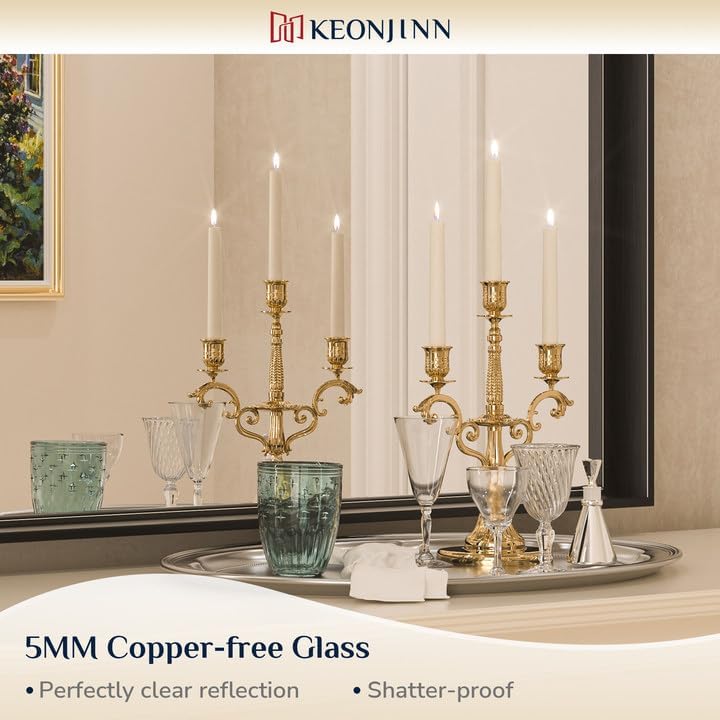 Keonjinn Black Vanity Mirror for Bathroom 20 x 30 Inch, Brushed Framed Rectangle Mirror, Wall Mount Mirrors Square Corner, Modern Farmhouse Bathroom Mirrors for Over Sink(Horizontal/Vertical)