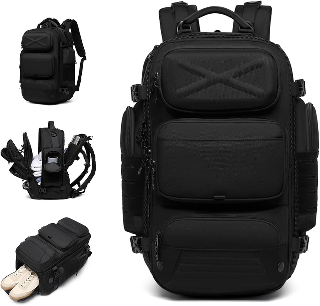 Travel Backpack for Men, Carry on Travel Backpack with Laptop Compartment, Waterproof Large Travel Laptop Backpack (Black, S:20)