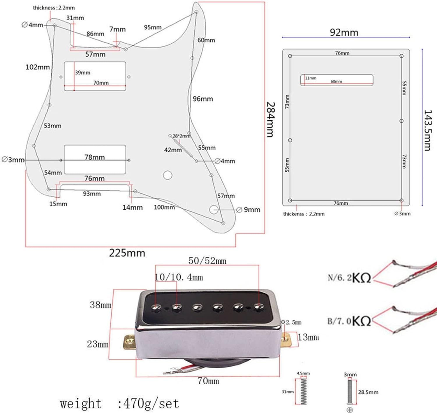 KESHUO 3PLY Electric Guitar Prewired Loaded Pickguard W/Back Cover for ST Guitar Accessories Loaded Pickguard Pre-Wired
