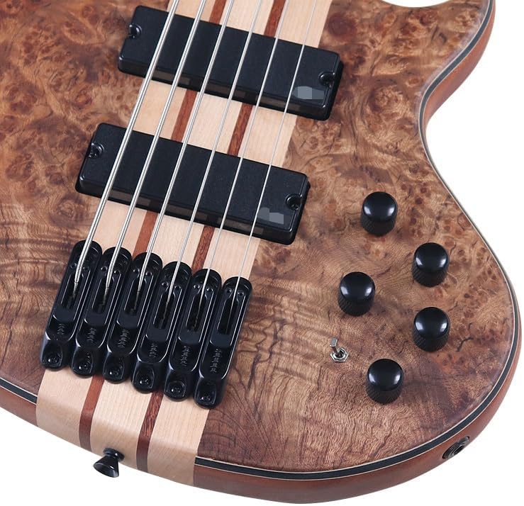6-String Electric Bass Guitar, 43-Inch Neck-Through, Active Pickups, 24 Frets,Canada Maple Neck