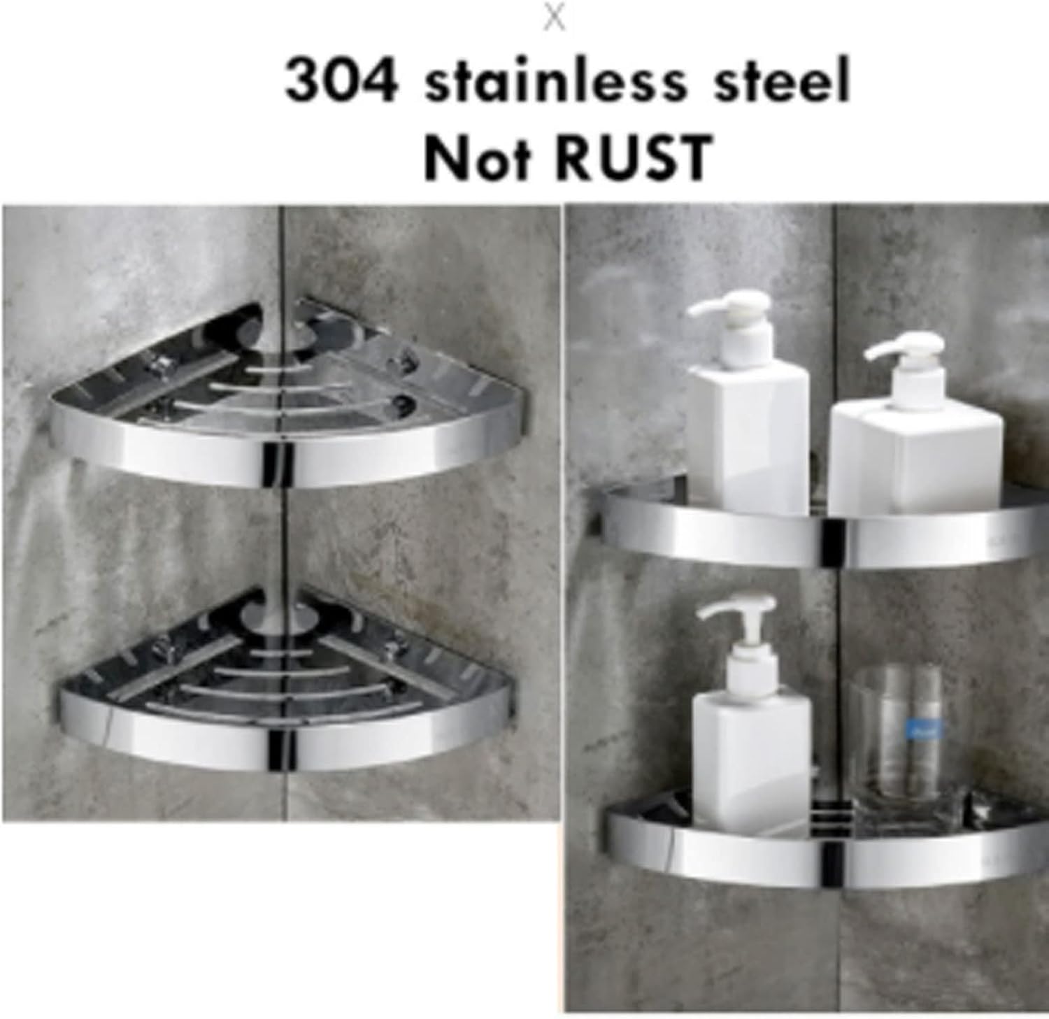 Pot and Pan Organizer Bathroom Shower Corner Shelf SUS 304 Stainless Steel Shower Caddy Wall Mount Triangular Bathroom Floating Shelves with Hooks