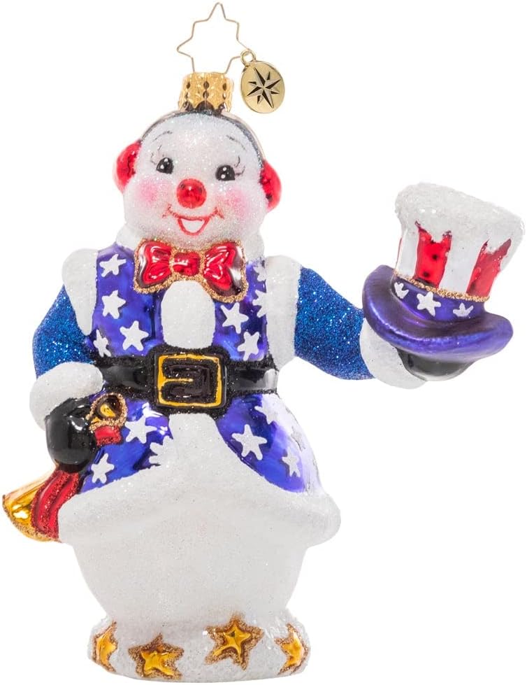 Christopher Radko Hand-Crafted European Glass Christmas Decorative Ornament, Star Spangled Snowman