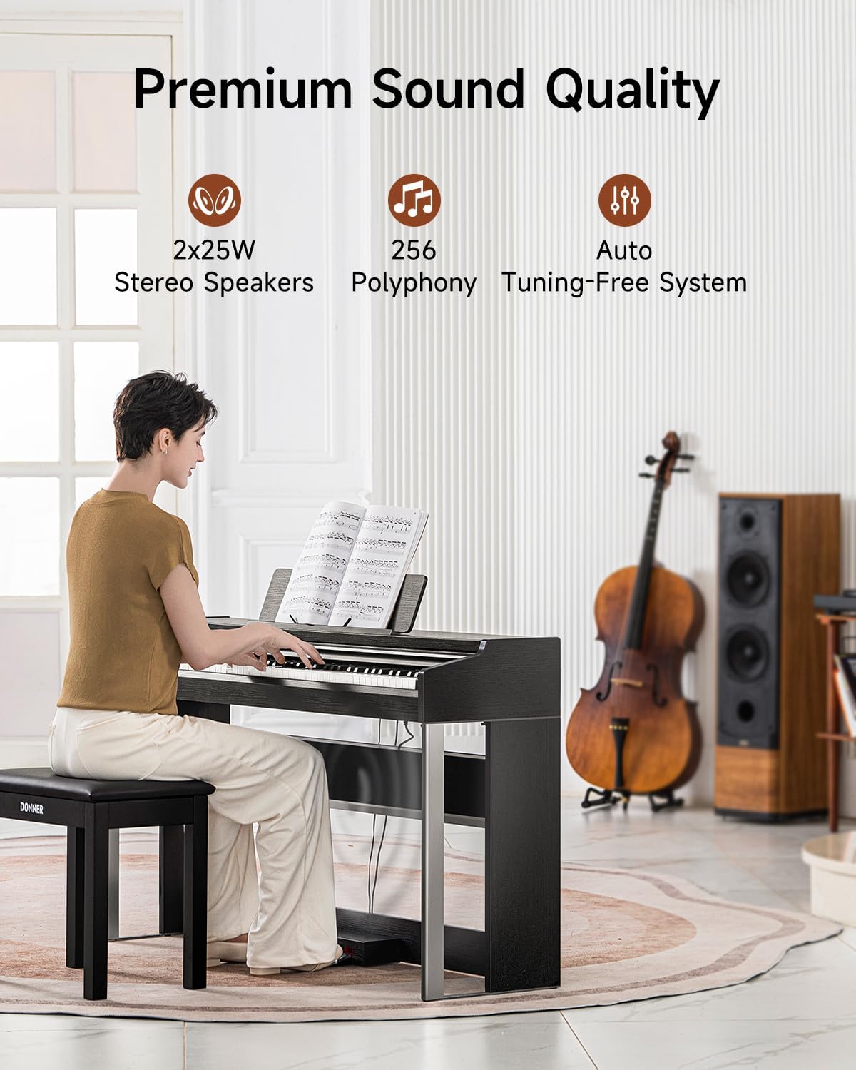 Donner DDP-200 Pro Digital Piano 88 Key Graded Weighted Keyboard with 2.4