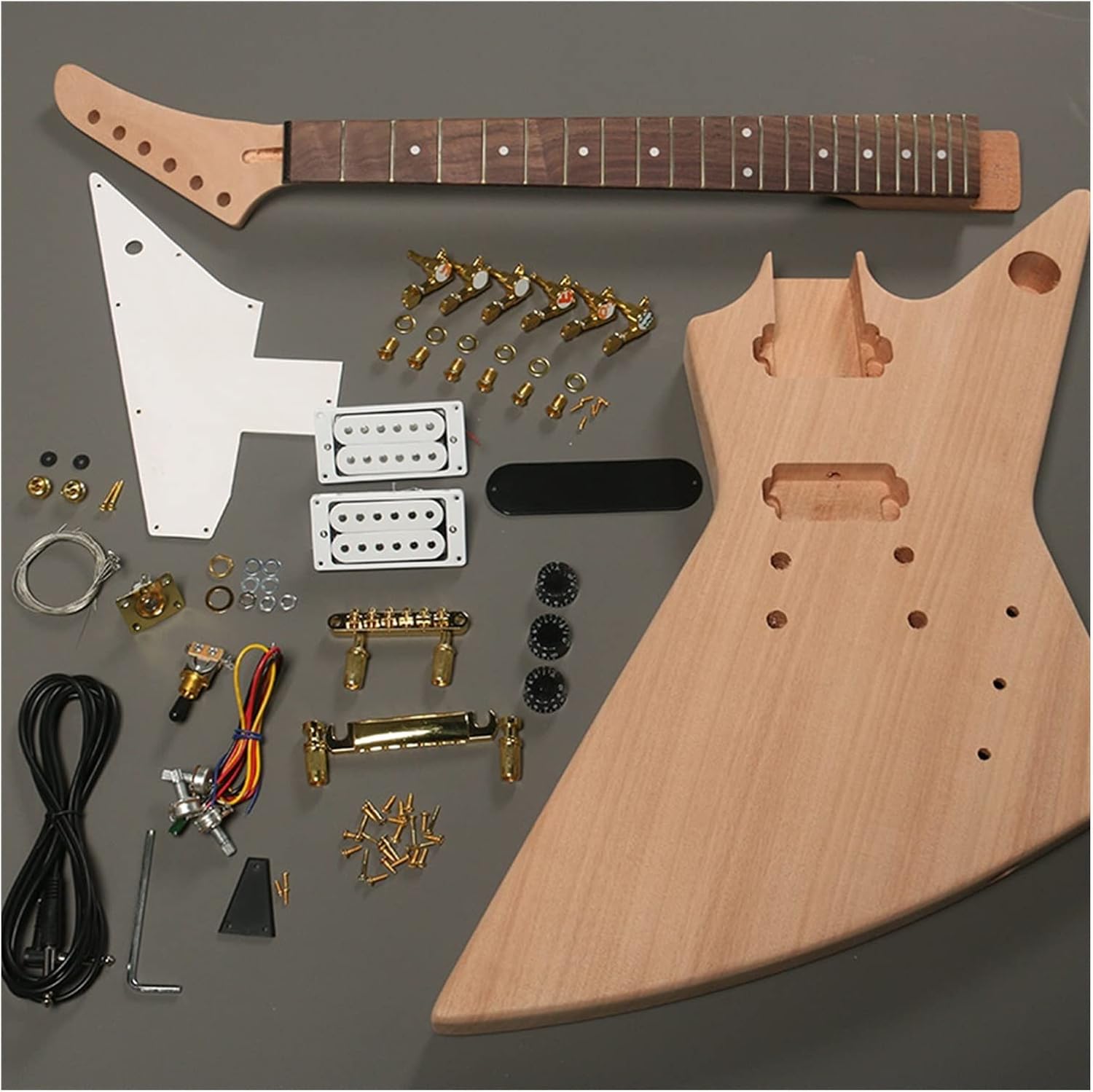 DIY Electric Guitar Kit 6 String Unfinished DIY Electric Guitar with Gold Hardware Mahogany Body&Neck Rosewood Fretboard