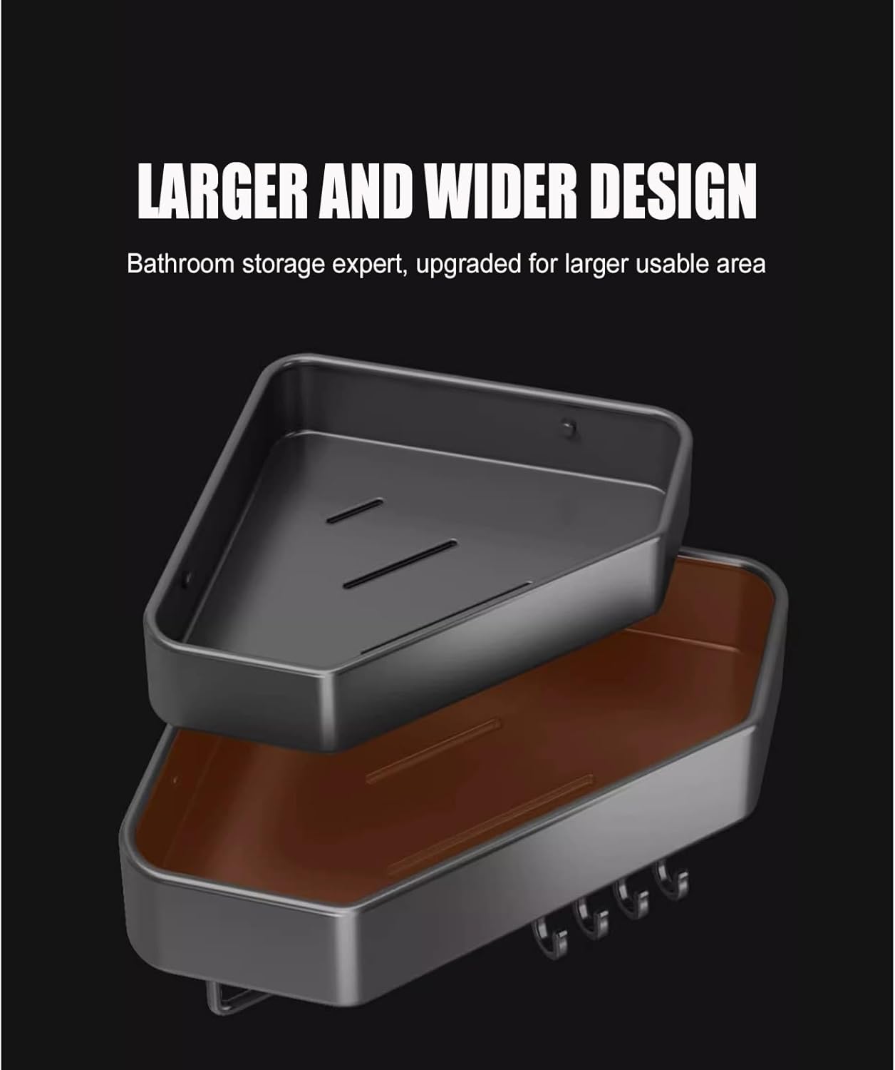 No Drilling Shower Caddy, Bathroom Corner Storage Shelves with Rod and Hooks, Triangular Basket, High Load Capacity(Triple layer)