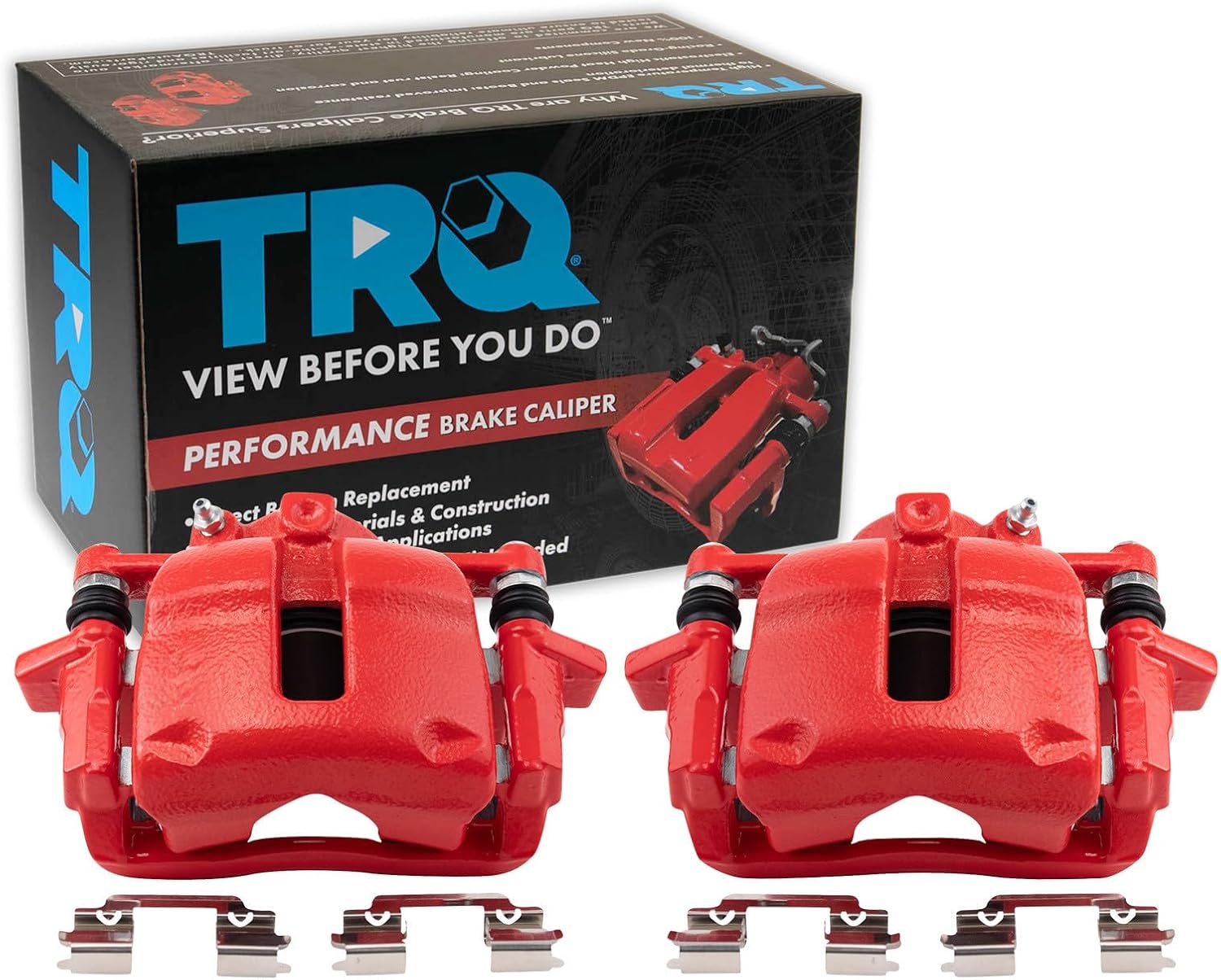 TRQ Performance Front Driver and Passenger Side Brake Caliper Set Hardware Compatible with 09-14 Mini Cooper with 294mm Diameter Front Rotors without John Cooper Works Package