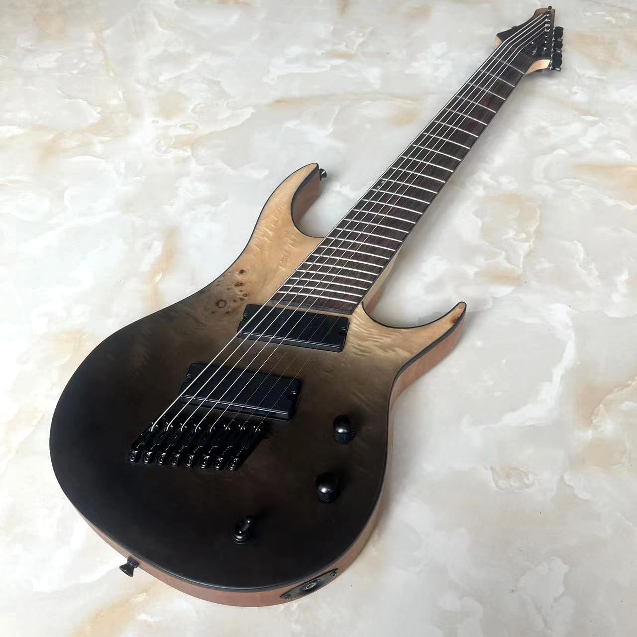 CoByda Upgrade Fanned Fret 8 String Electric Guitar Quilt Maple Top High Output Humbucker Pickups Stainless Steel 24 Frets Full-Size Standard Guitar for Beginner Intermediate & Pro Players