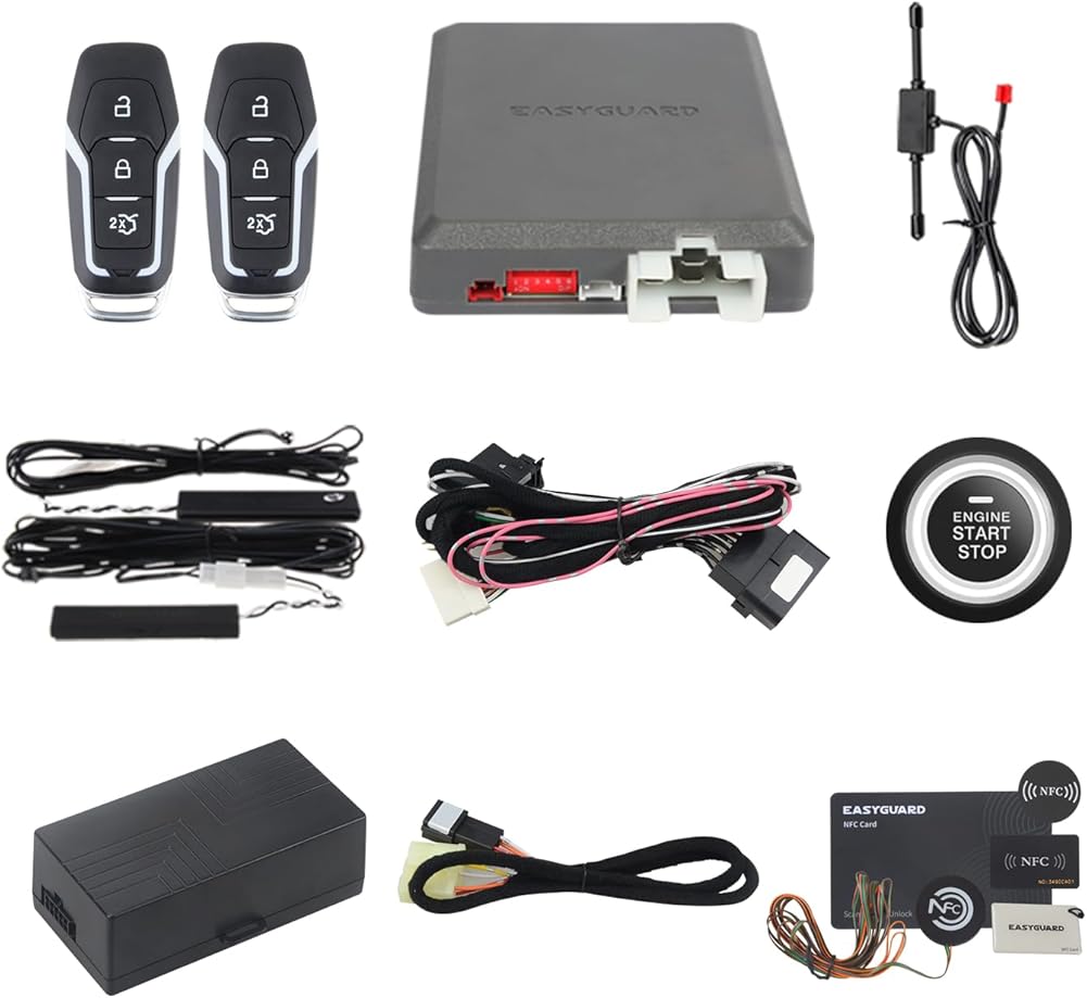 EASYGUARD Semi Plug and Play, PKE Remote Starter kit, with Passive keyless Entry, Push Start Button, keyless Start, Fit for Key Start Gas Engine Ford F150 2015-2020 only