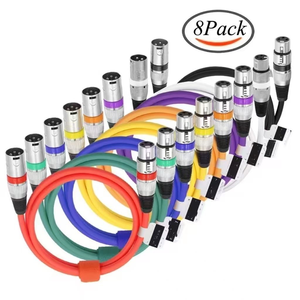 3 Pin XLR Cable Male to Female M/F Audio Cable Foil + Braided Shield for Microphone Mixer Amplifier Stage Light 8-Pack(10m)