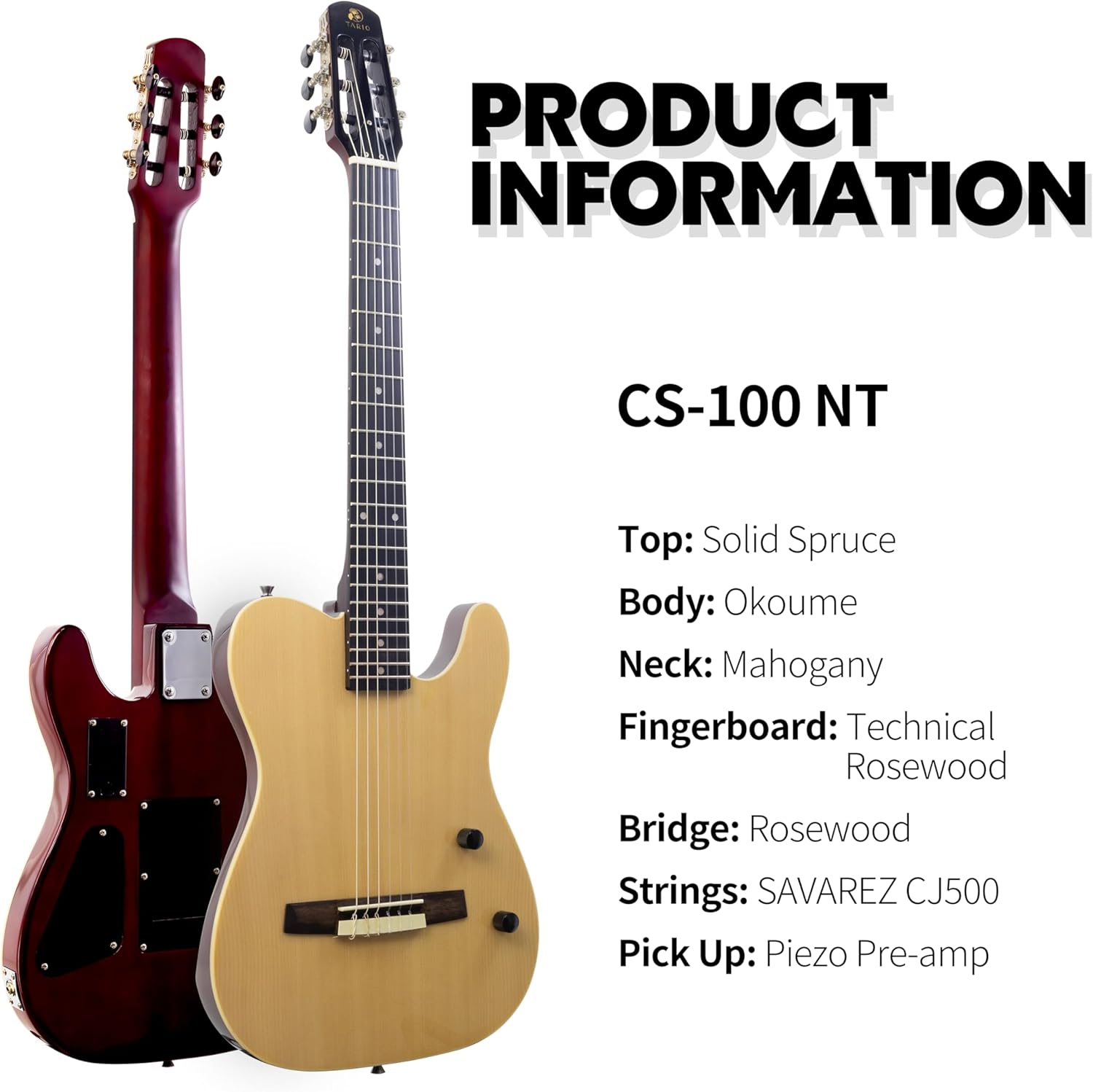 TARIO Electronic Classical Portable Guitar SILENT GUITAR Classic Nylon String Travel Portable Guitars solid spruce top Okoume body