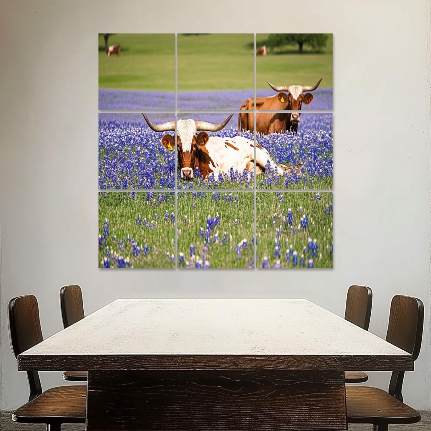 Art Acoustic Panels Self Adhesive Texas longhorn cattle bluebonnets 9 Packs Decorative Soundproof Wall Panels Large Sound Absorbing Panels for Home Office 60