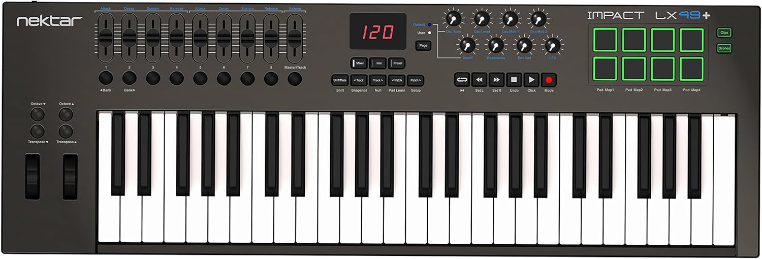 Nektar Impact LX49+ USB MIDI Controller Keyboard with Integration + Heavy-Duty Adjustable Keyboard Stand