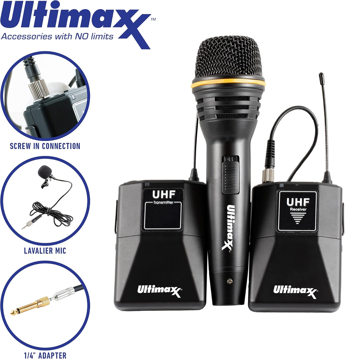 Ultimaxx Dynamic Wireless Microphone Bundle, Hand-held Mic Set for Studio Recording, Conferences & Broadcasting with Volume Control (Microphone Kit (Black))