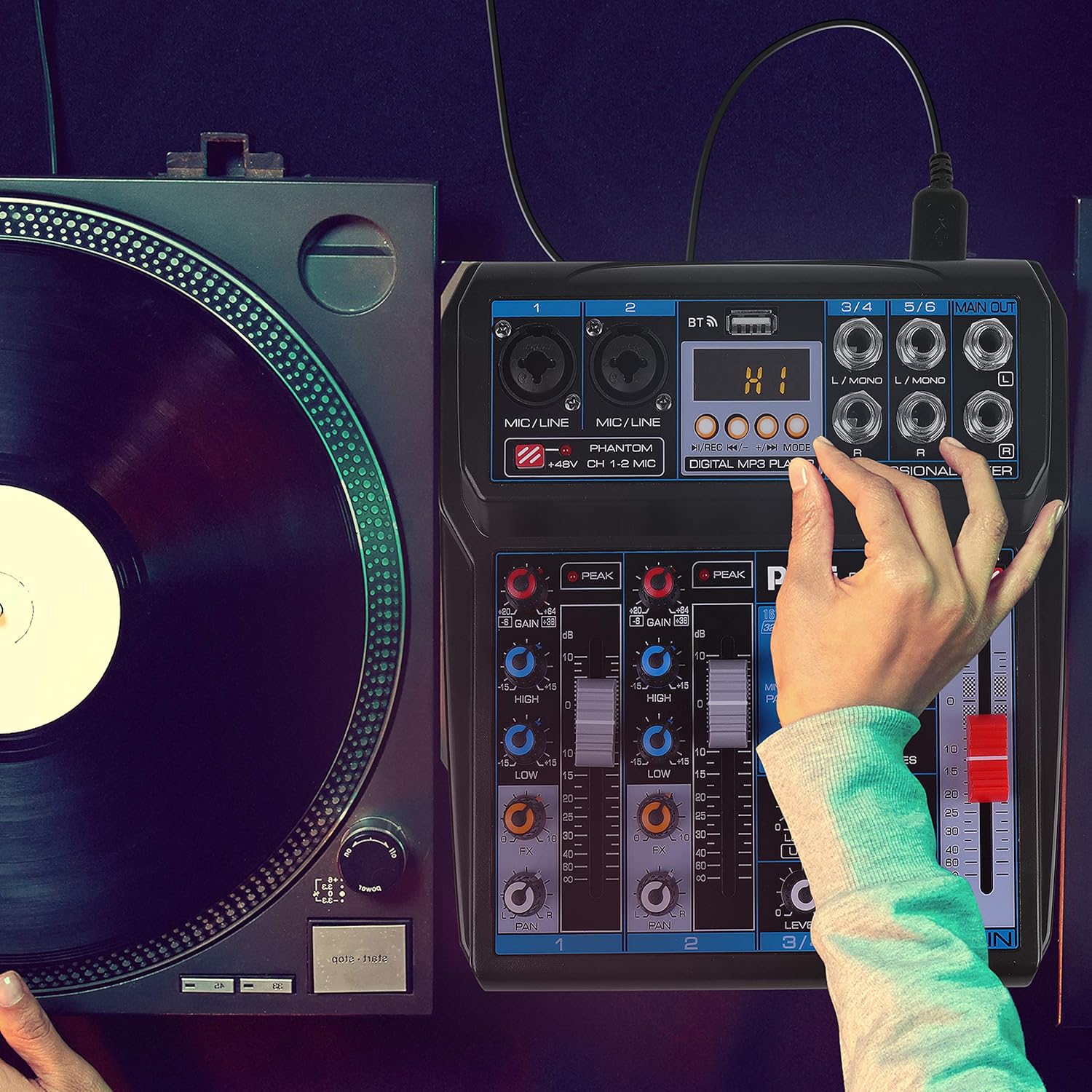 Pyle Professional Wireless DJ Audio Mixer - 6-Channel Bluetooth Compatible DJ Controller Sound Mixer w/DSP Effects, USB Audio Interface, Dual RCA In, XLR/1/4