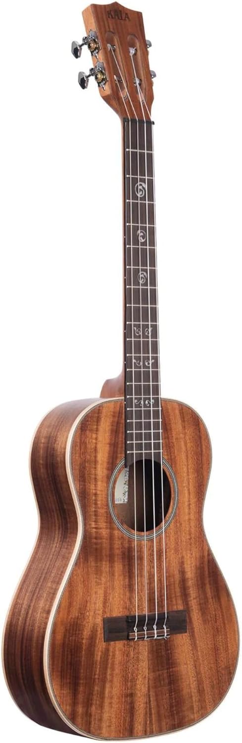 Kala KA-SA-B Solid Acacia Baritone Ukulele Satin Natural Bundle with KALA Klipz Blue Clip-On Tuner & Polishing Cloth – Rich Tone, Maple Binding, Slotted Headstock, Premium Baritone Build