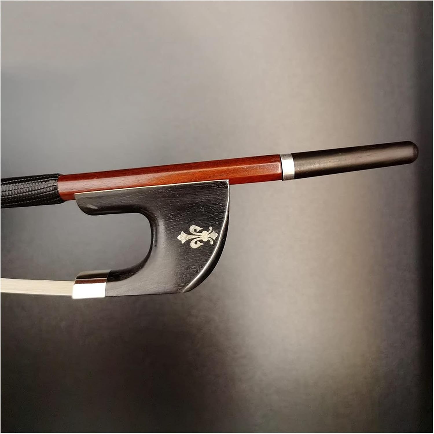 4/4 Bass Bow Brazilwood Round Stick Ebony Frog with Flower Nickel Silver Parts Full Size Violin Bow
