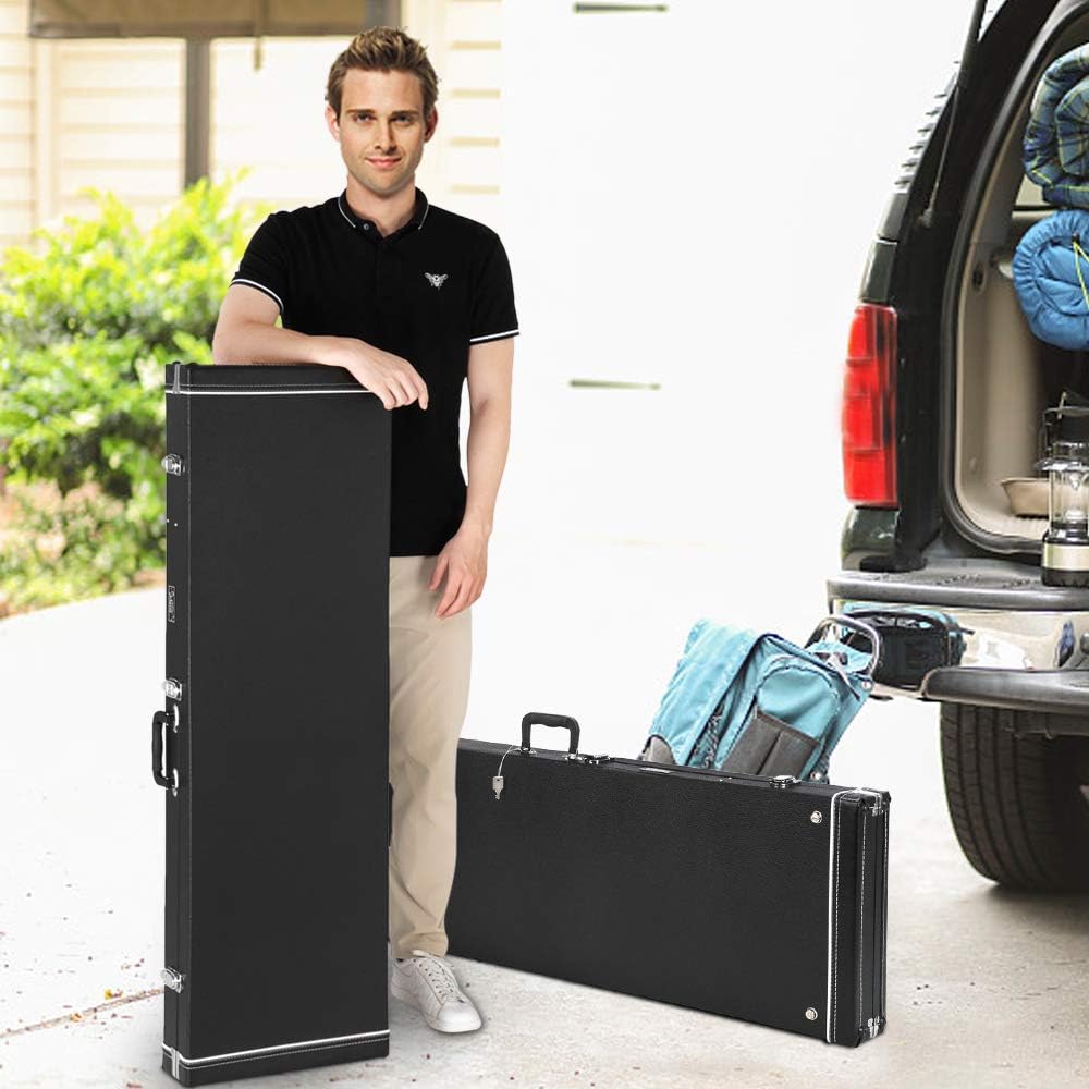 Vasitelan Electric Guitar Hard Case,Hardshell Guitar Case for standard Electric Bass, Black