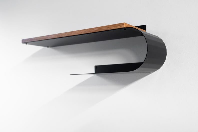 Wall Mount Handmade Wall Shelf from Oak and Metal, Wooden Shelf with Metal Rail for Home Storage and Organization, Wandregal Eiche Metall