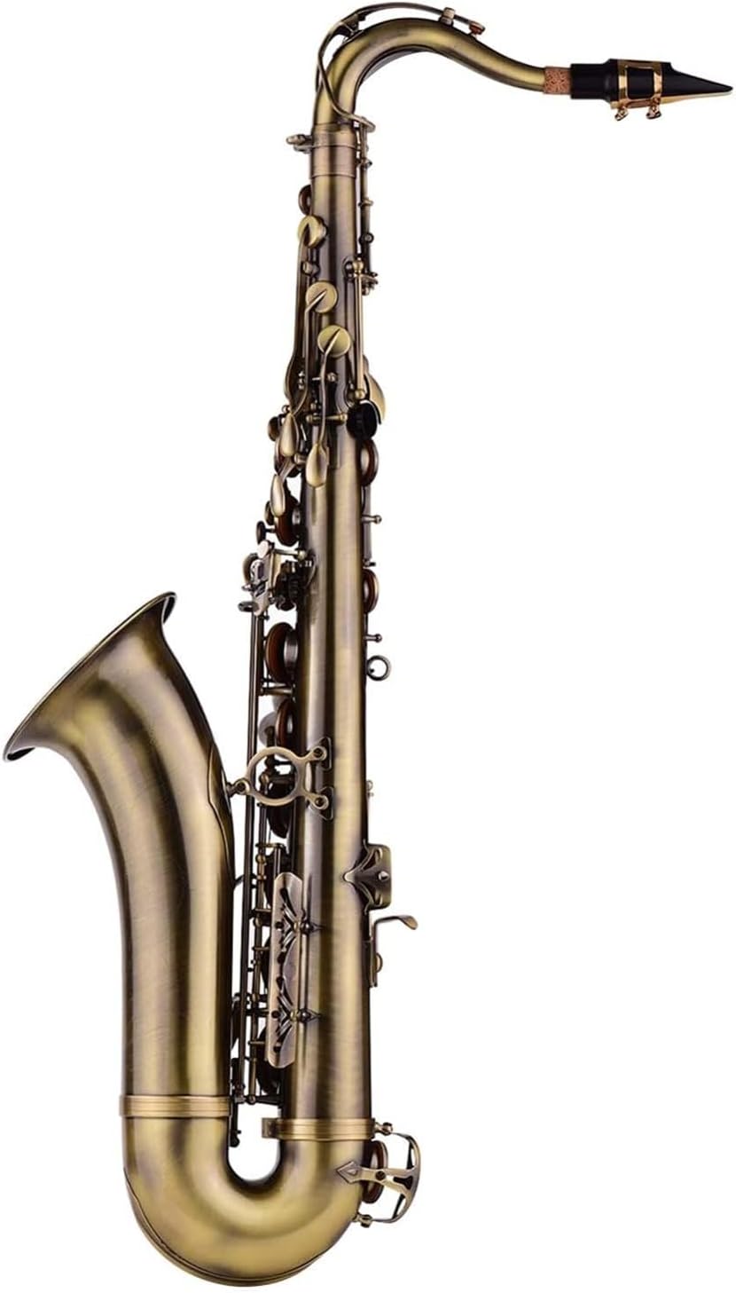 Saxophones Antique Finish Bb Tenor Saxophone Sax Brass Body White Shell Keys Woodwind Instrument with Carry Case Sax Neck Straps Beginner Sax