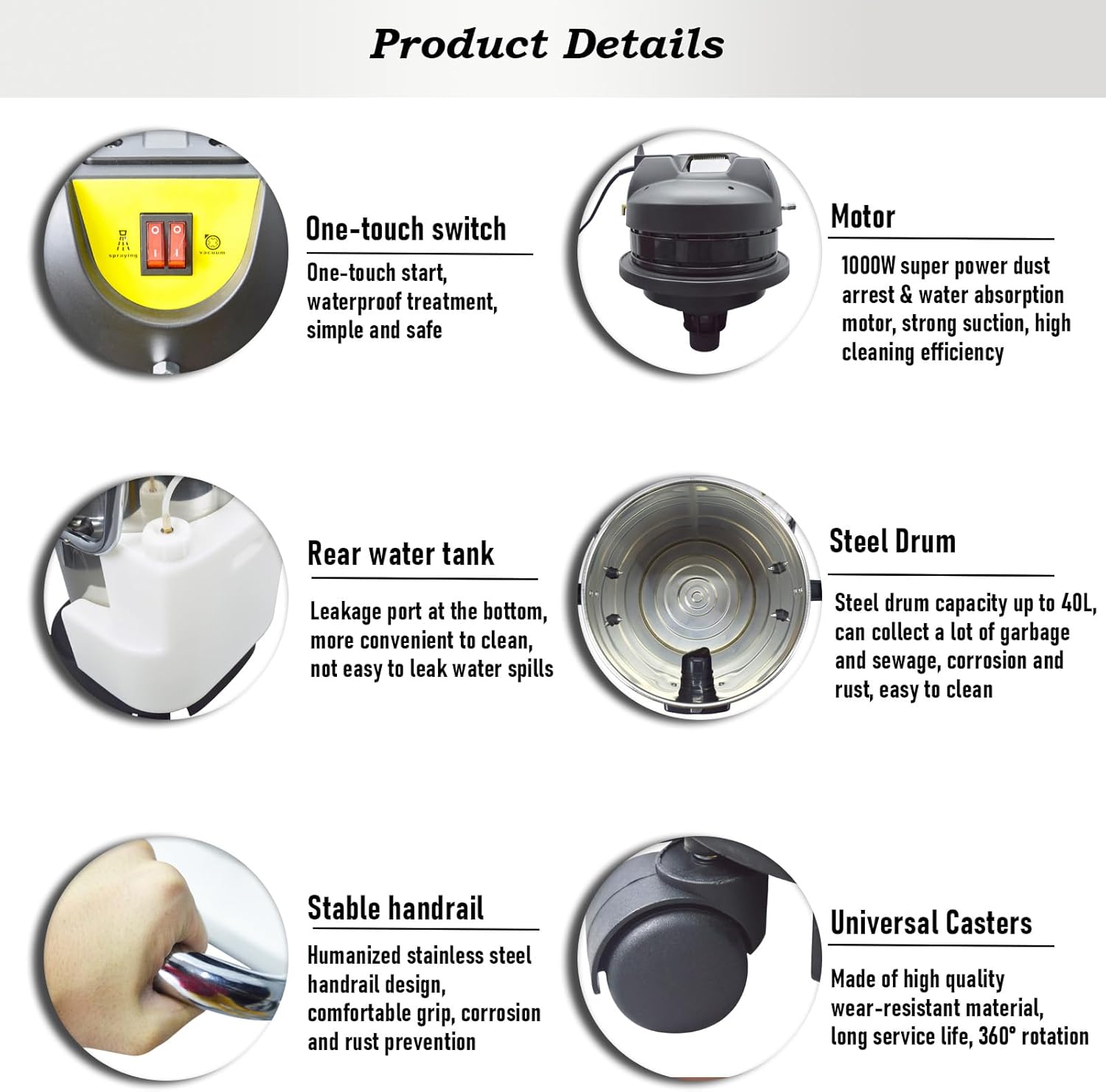 40L Wet & Dry Vacuum Cleaner Carpet Cleaner 3IN1 Commercial Multifunction 1000W Carpet Floor Extractor 110V