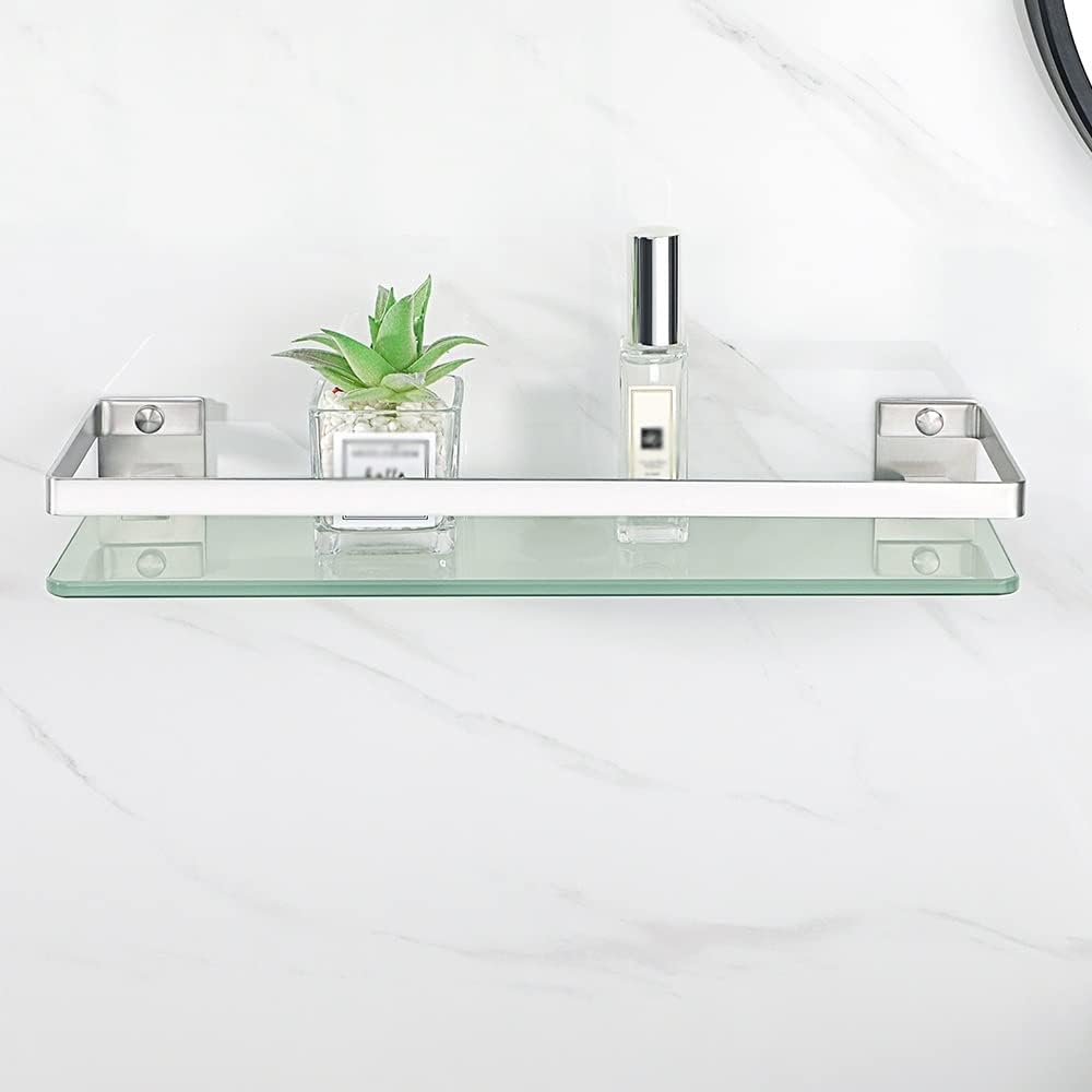 Shower Caddy Bathroom Shelves Organizer, Glass Shelf Wall Mount Rail Bathroom Shelf, 304 Stainless Steel Bathroom Accessories Bathroom Organizer (Color : 38cm Silver)
