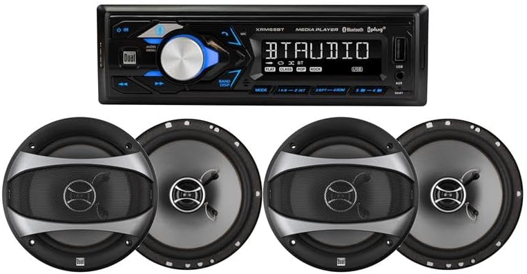 Dual Electronics XRM69BT 7 Character LCD Single DIN Car Stereo and 2 Pair D65SP 2-Way 6.5 inch Speakers Bundle