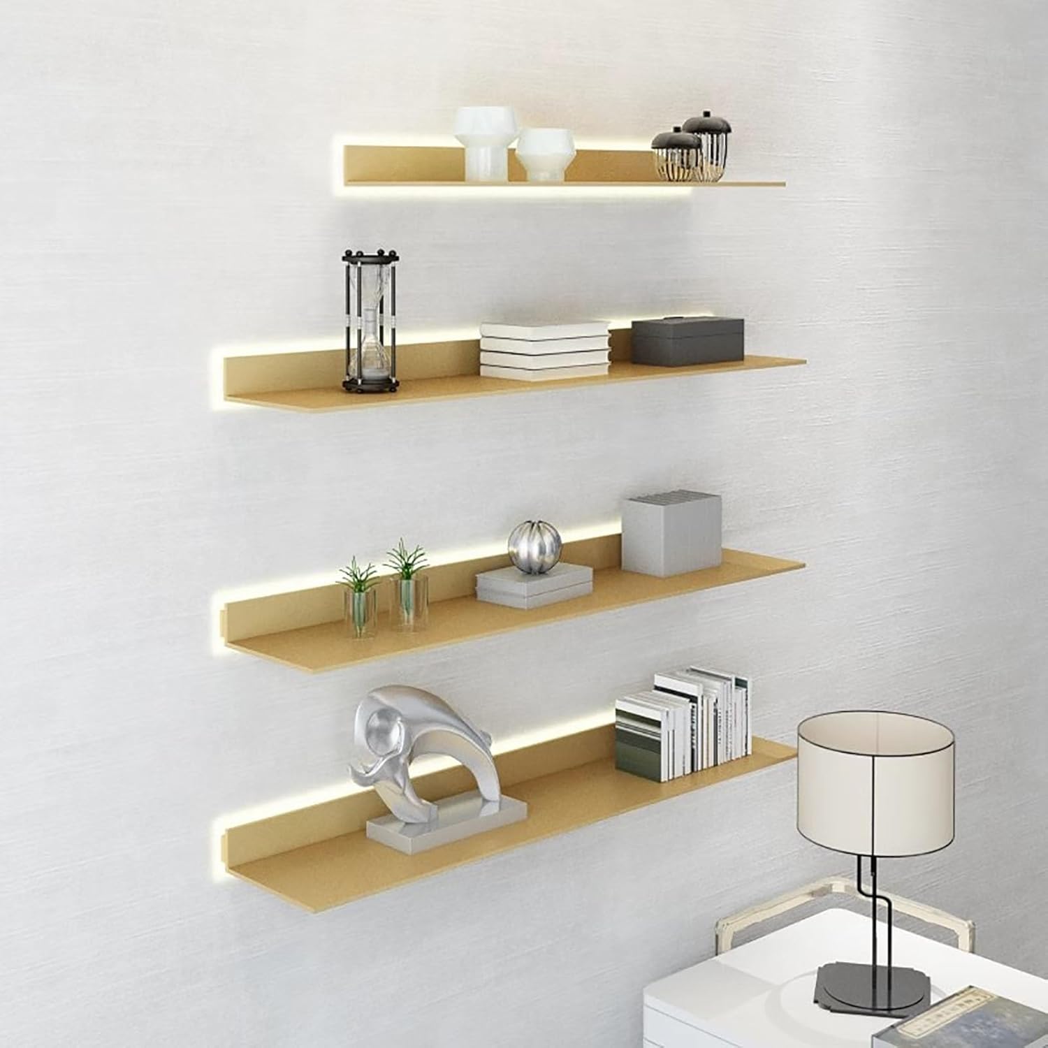 Illuminated Wall Shelf Built-in LED,Aluminum Alloy Display Stands,Floating Shelves Wall Mounted,Light Creative Metal Display Shelves for for Storage (Color : Gold, Size : 120cm/47.24in)