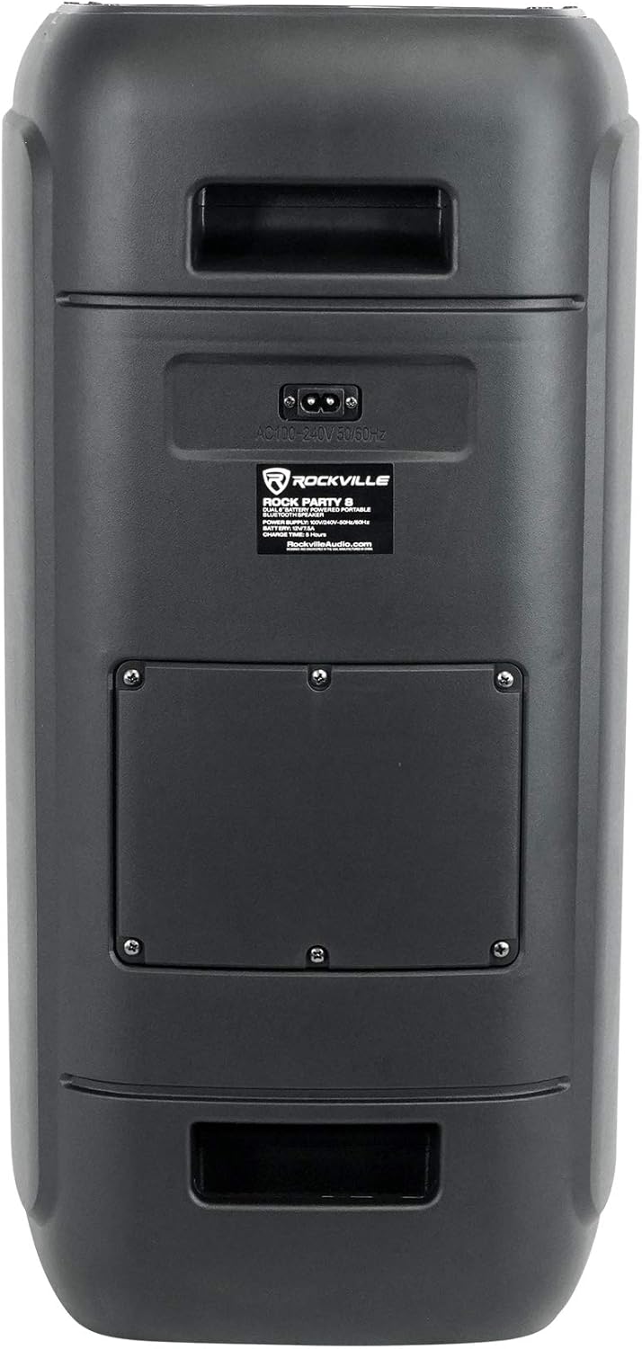 Rockville Rock Party 8 Dual 8-in Battery Powered Portable Bluetooth Speaker, Built-in LED Lights, USB, SD, Mic Input, TWS Wireless Linking, for Home, Outdoor, and Party Use, 2 Piece