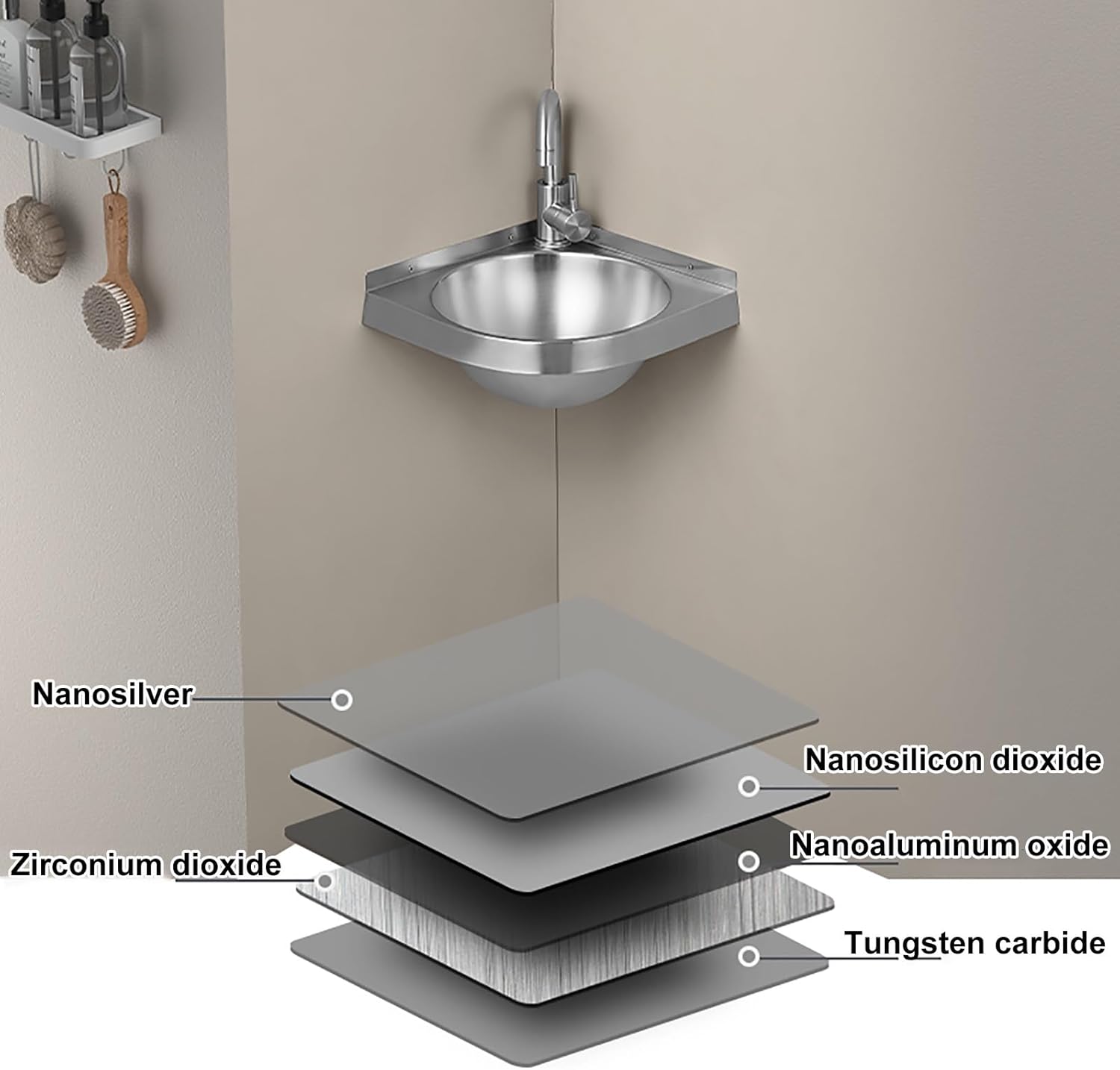 Compact Triangular Stainless Steel Wall Mount Corner Sink 12.5