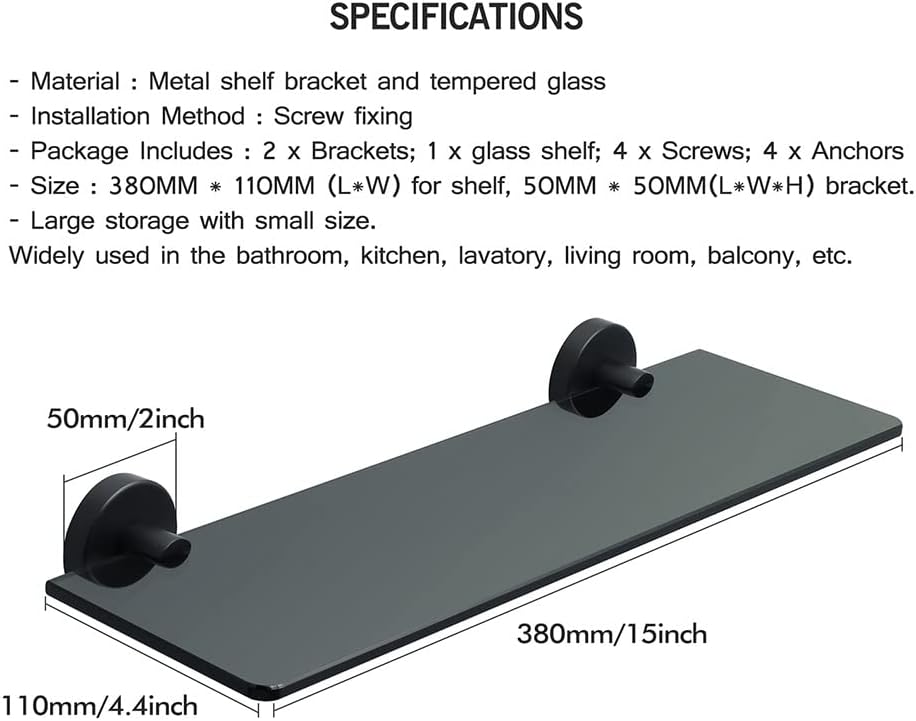Shower Caddy Glass Bathroom Shelves Organizer, Wall Mount Shower Shelf Bath Storage 6MM Tempered Shampoo Rack Bracket Bathroom Organizer (Color : Silver-40cm)