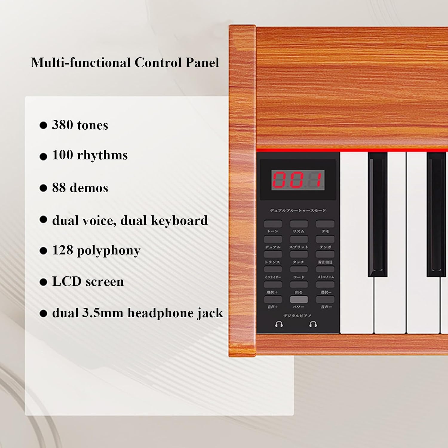 Digital Piano Keyboard Velocity-Sensitive 88 Keys Electric Piano For Beginners & Professional Support USB-MIDI With Sustain Pedal, Music Stand(Beige)