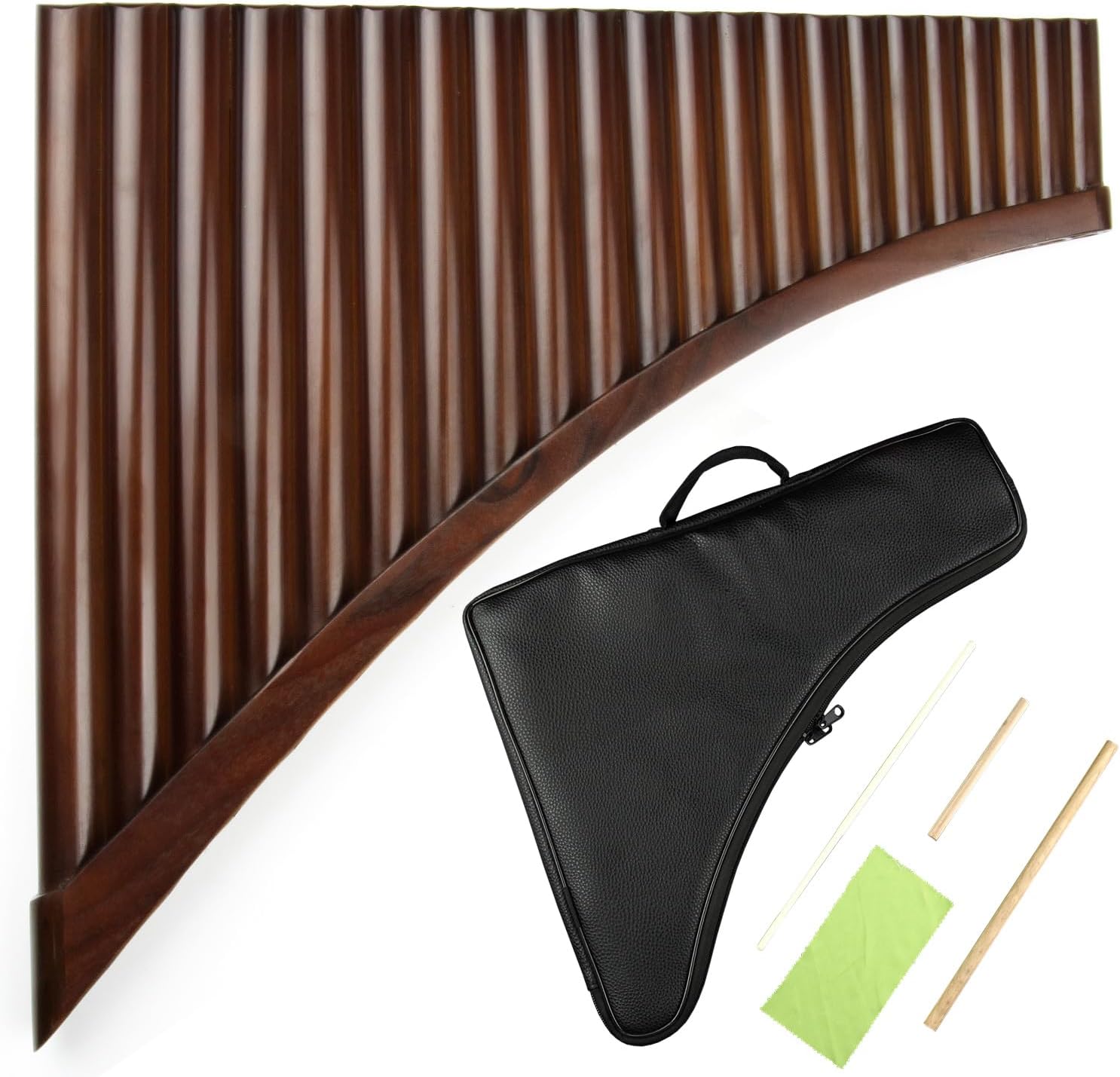 22 Pipes C Key Pan Flute Chinese Traditional Musical Instrument Brown Pan Pipes Easy to Learn (with PU bag)