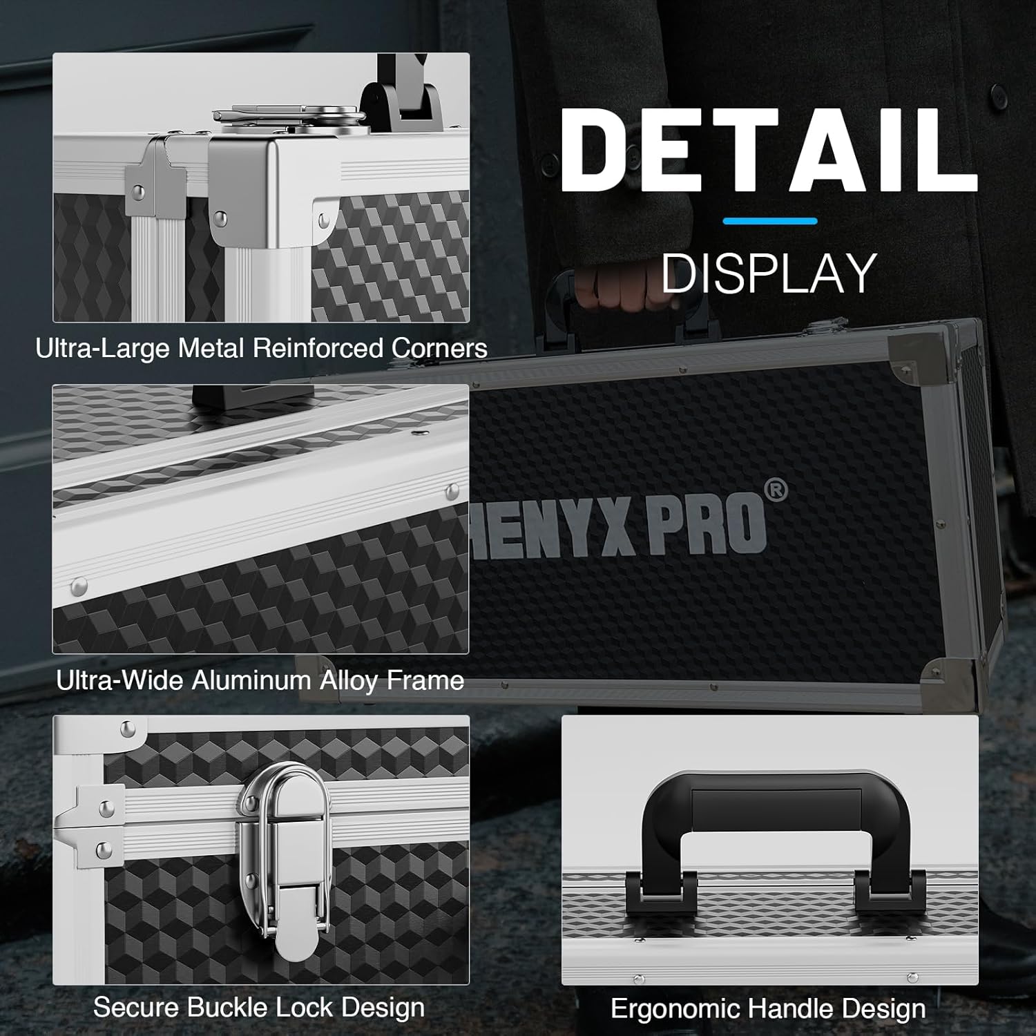Phenyx Pro Extra Large Size Carrying Case, Customizable Pre-Diced Foam, Aluminum Alloy Sturdy Build, Suitable for Wireless Mic System Storage & Camera Gear Transportation